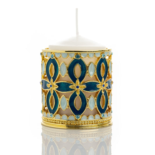 Keren Kopal Golden Blue Decorated Candle Holder