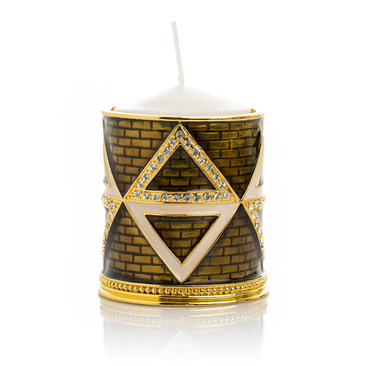 Keren Kopal Golden Brown Decorated Candle Holder with Triangles Pattern