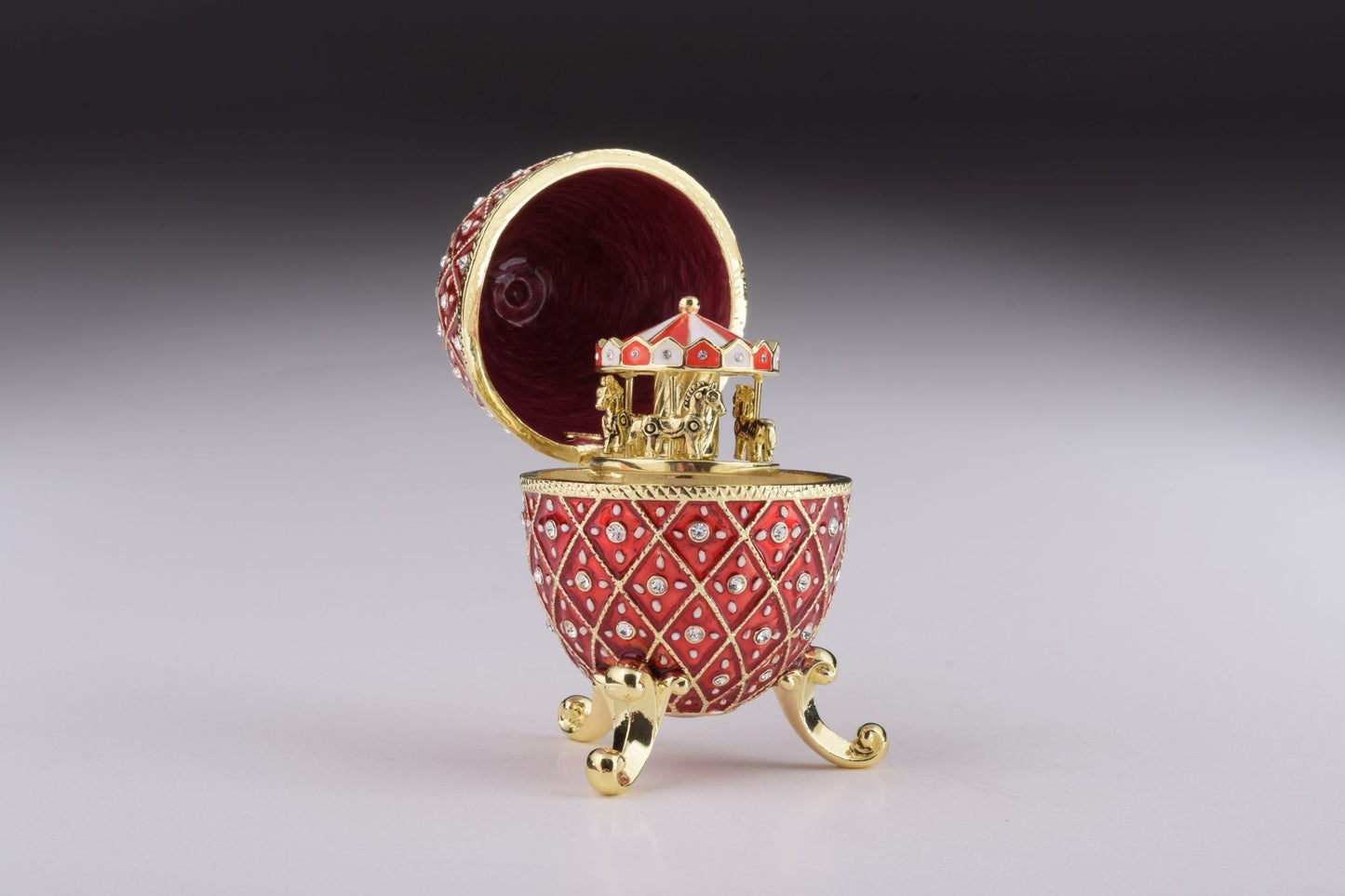 Keren Kopal Red Faberge Egg with Horse Carousel Surprise Inside