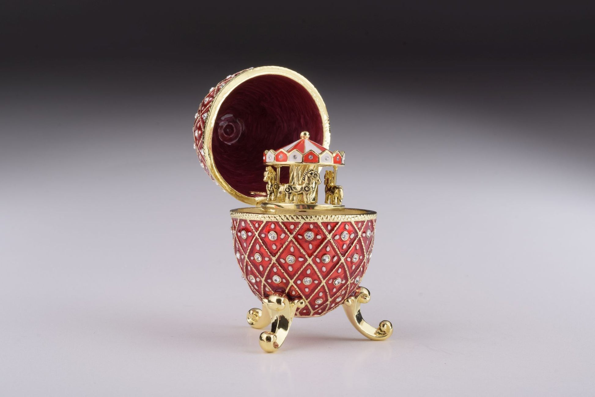 Keren Kopal Red Faberge Egg with Horse Carousel Surprise Inside