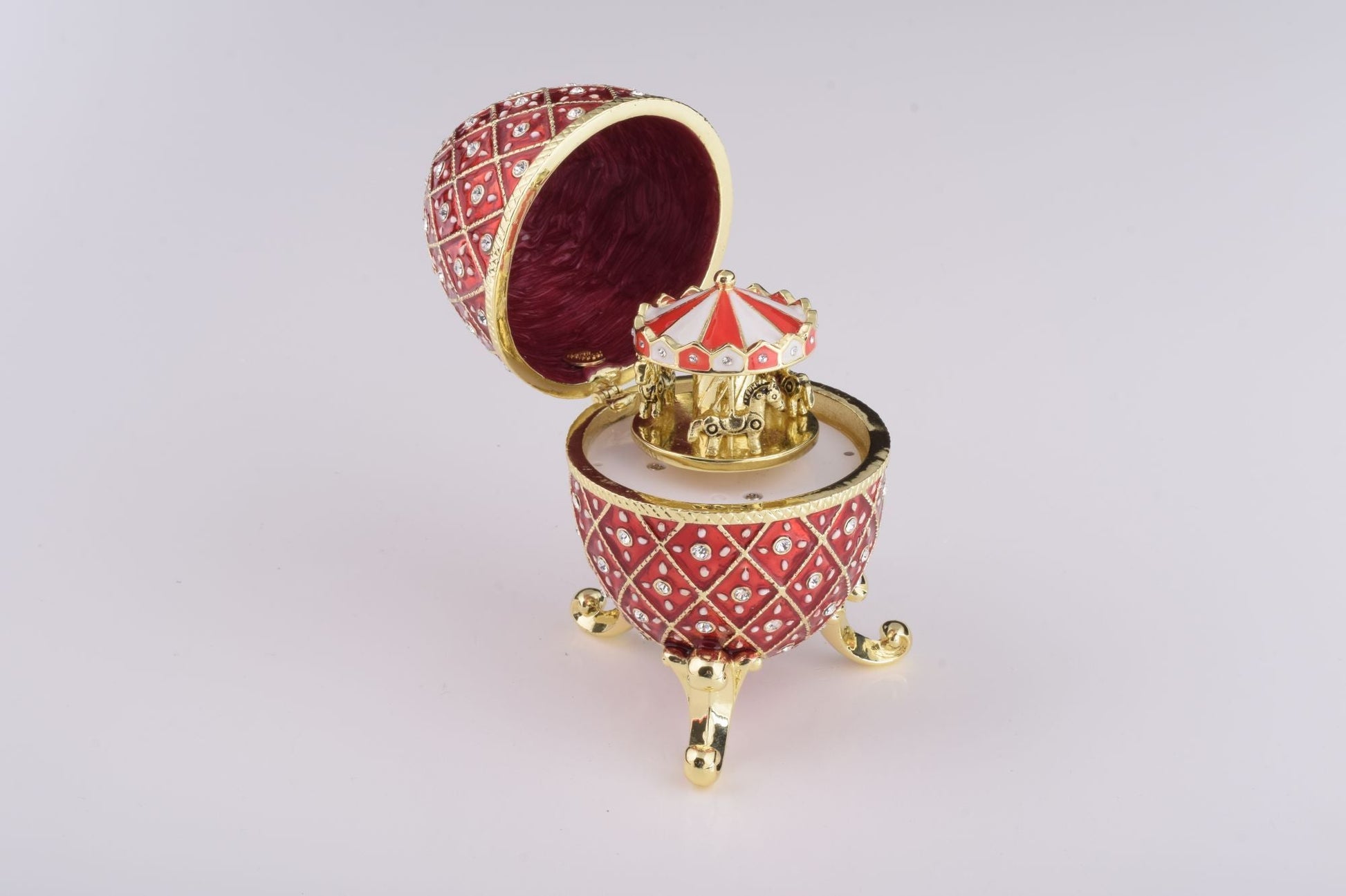 Keren Kopal Red Faberge Egg with Horse Carousel Surprise Inside