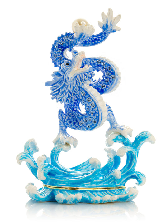 Blue Chinese Dragon on Ocean sea waves water - Exquisite Decor