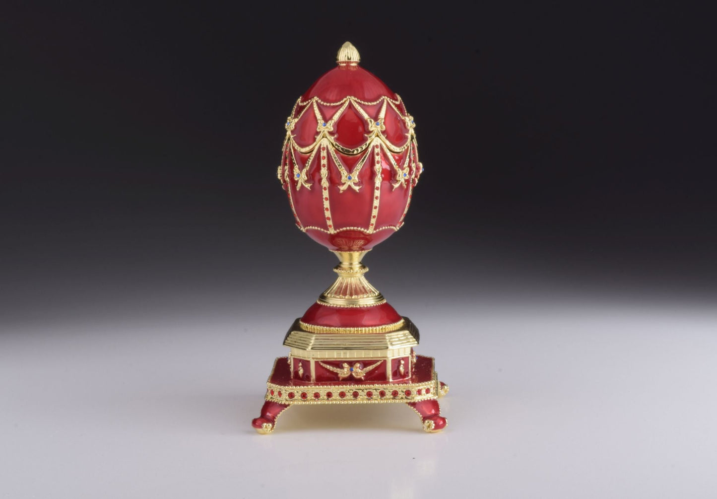 Keren Kopal Red Faberge Egg with Clock Inside