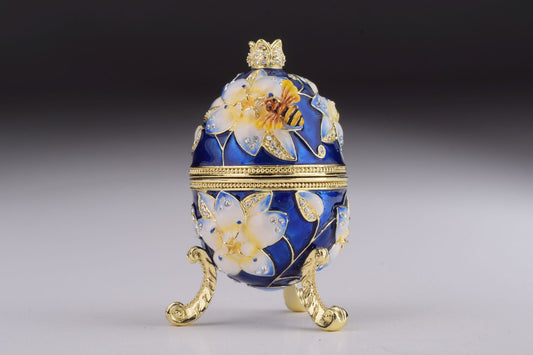 Keren Kopal Blue Easter Egg with Bee & Flowers