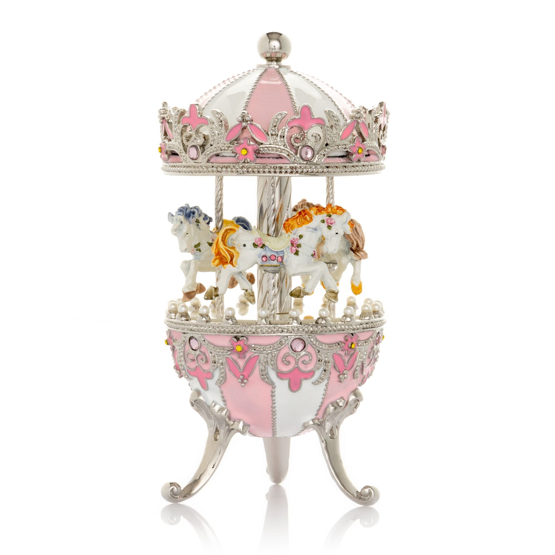 Pink Faberge Egg with Wind up Horse Carousel - Exquisite Decor