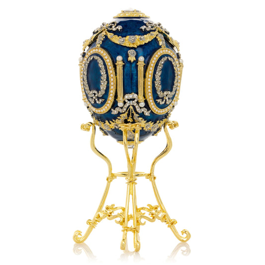 Keren Kopal Blue Faberge Egg with Swan Inside