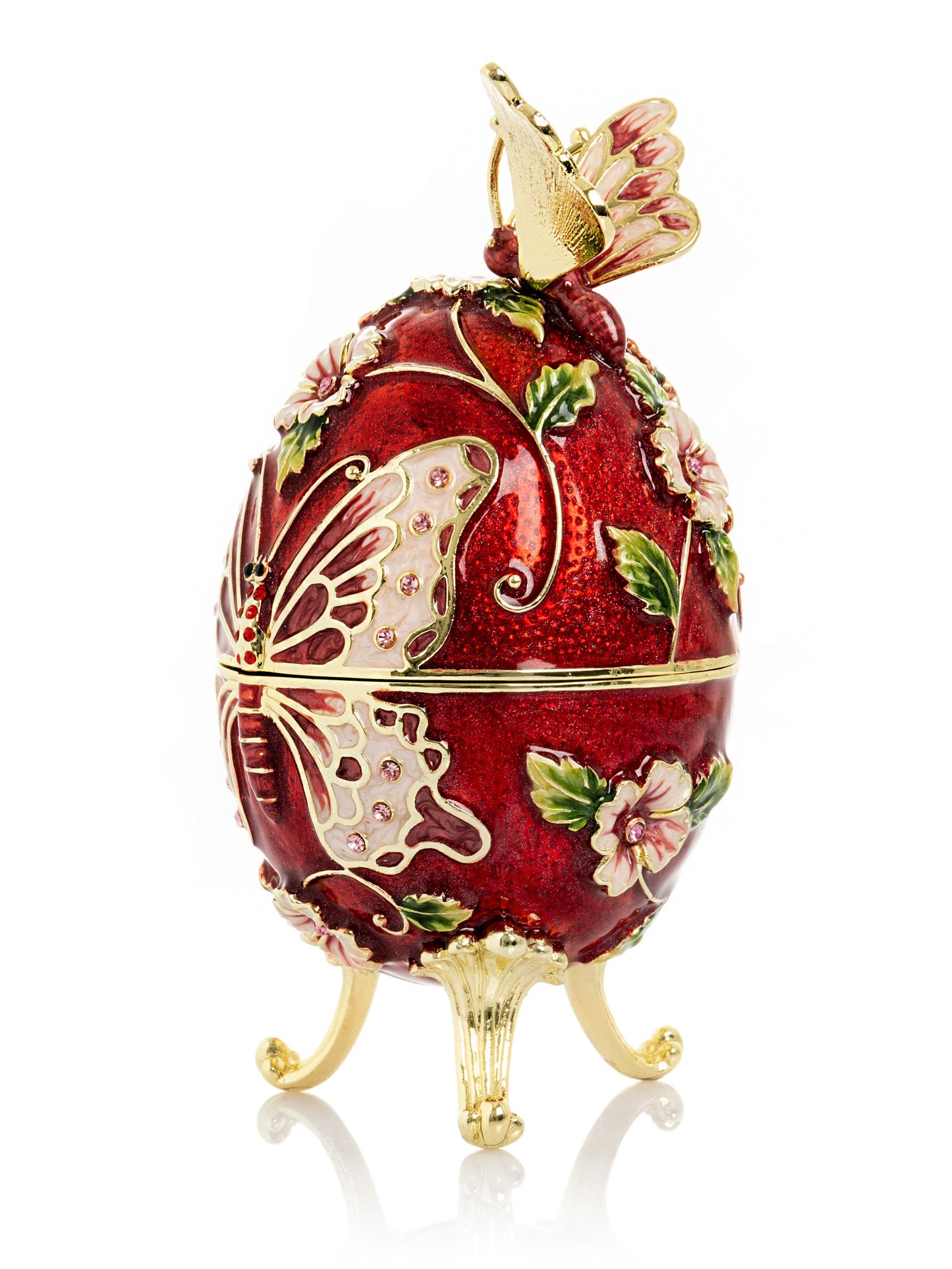 Keren Kopal Red Faberge Egg with Flowers and Butterfly