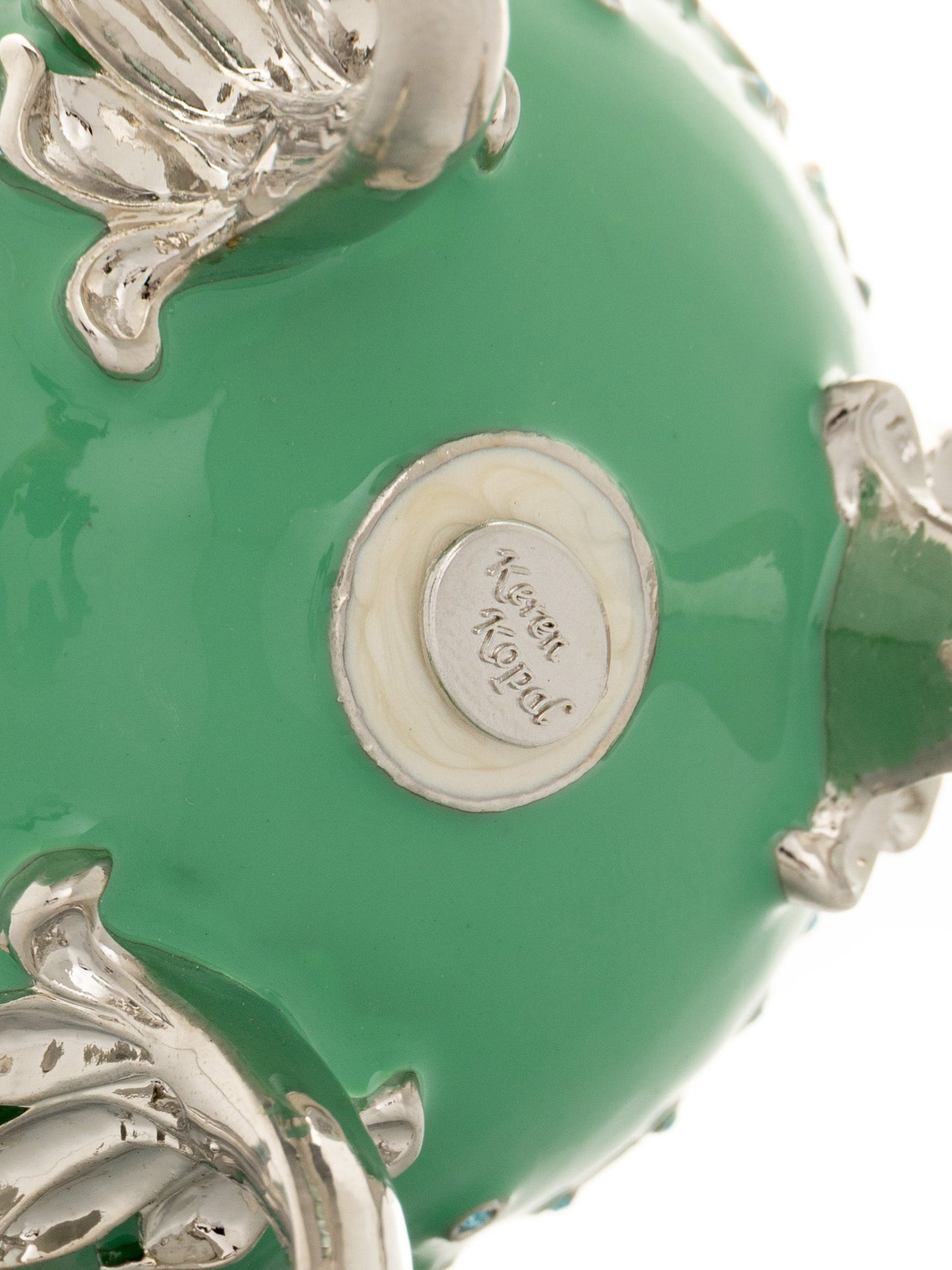 Keren Kopal Light Blue Carousel Faberge Egg with White Royal Horses