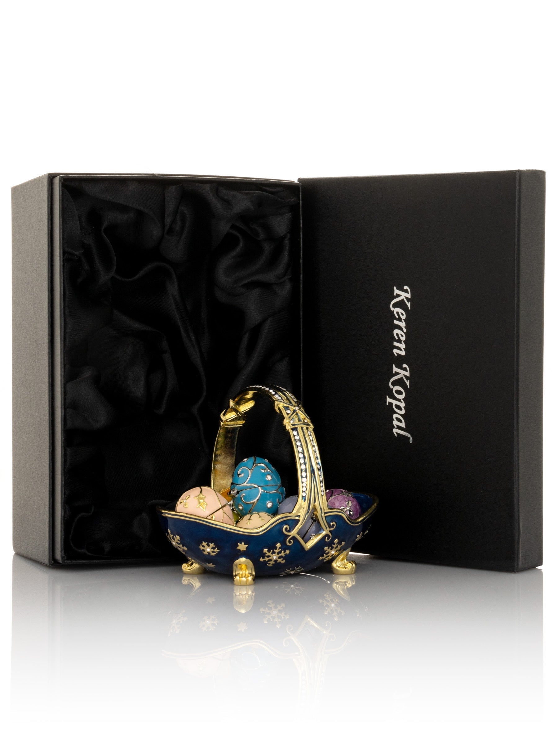 Keren Kopal Blue Basket Carring Small Faberge Eggs
