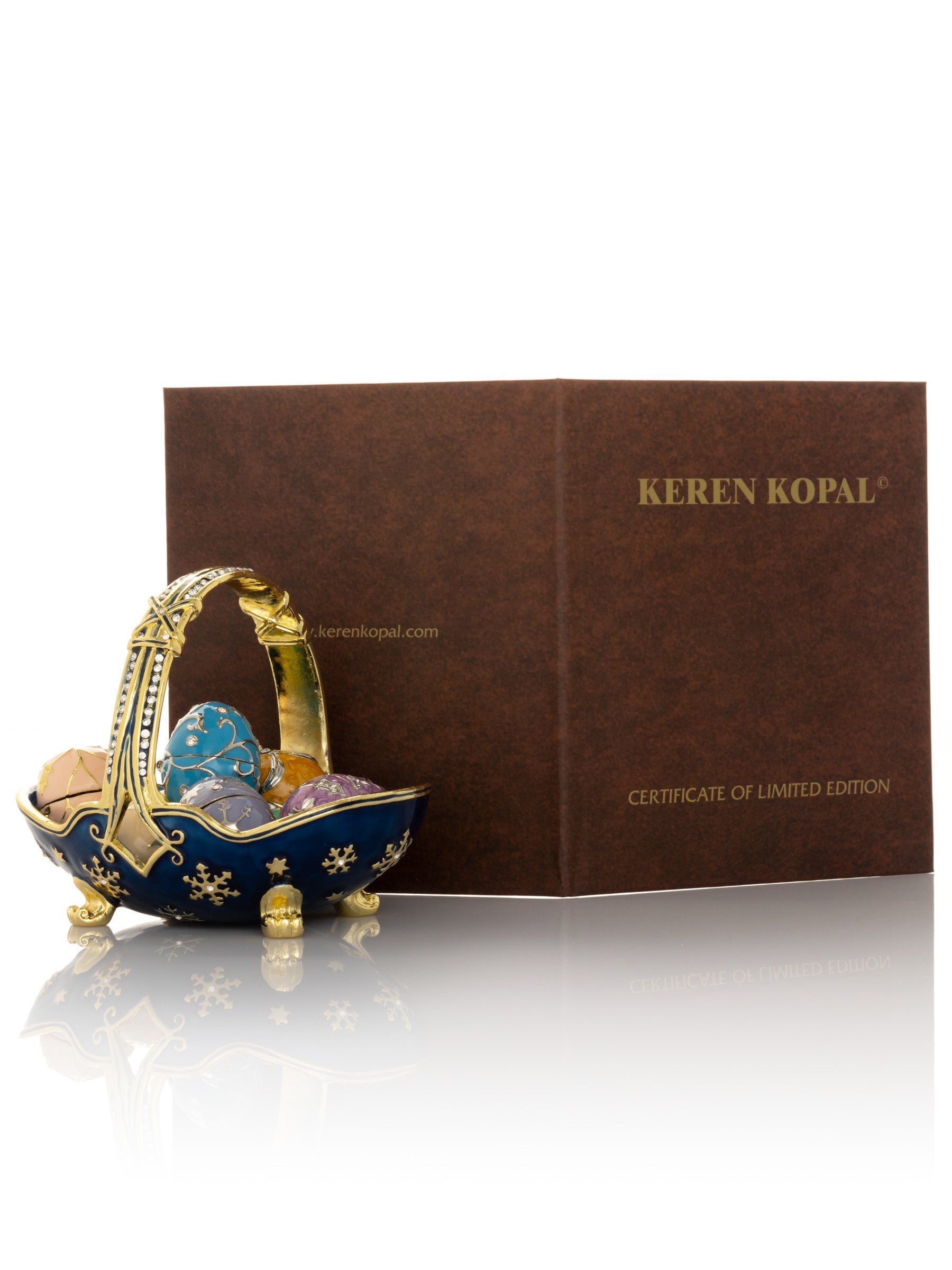Keren Kopal Blue Basket Carring Small Faberge Eggs