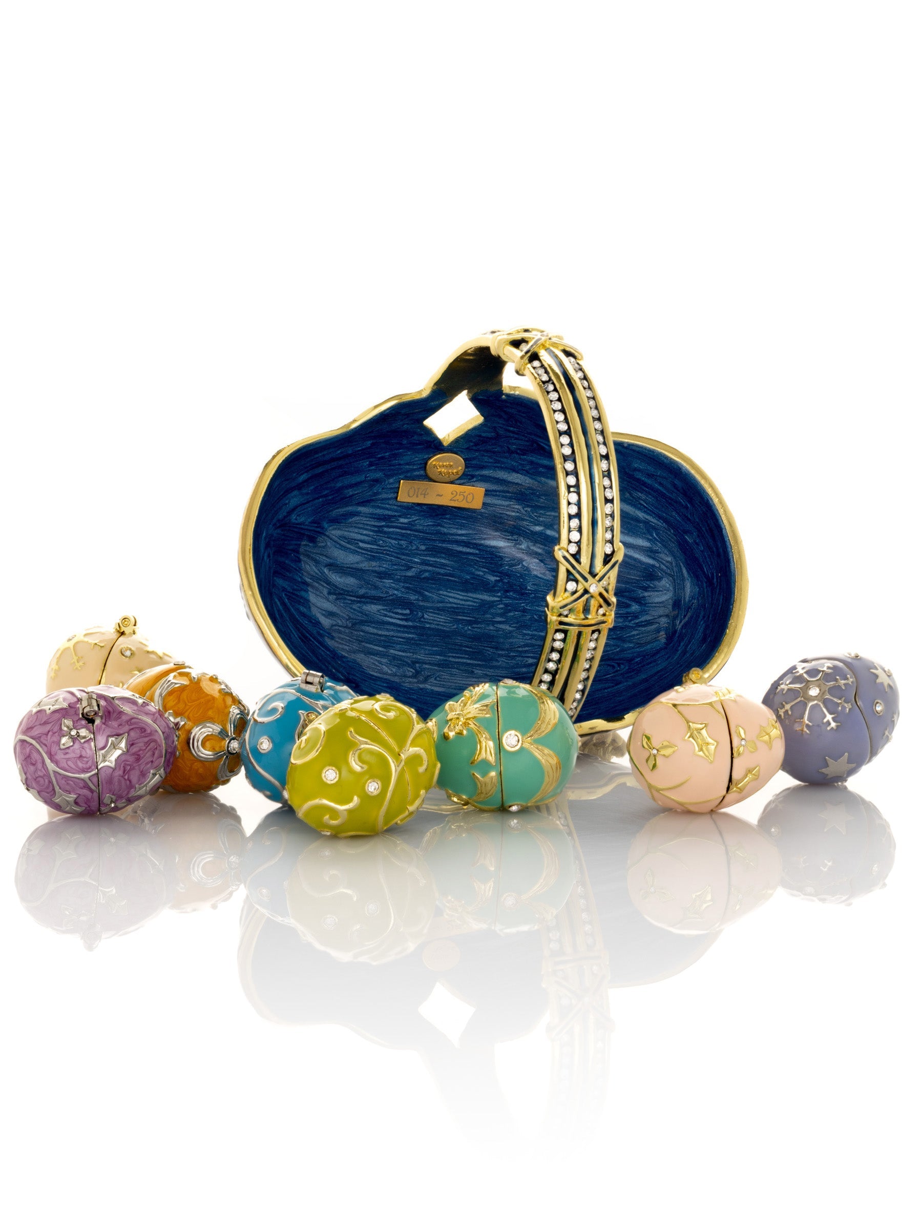 Keren Kopal Blue Basket Carring Small Faberge Eggs