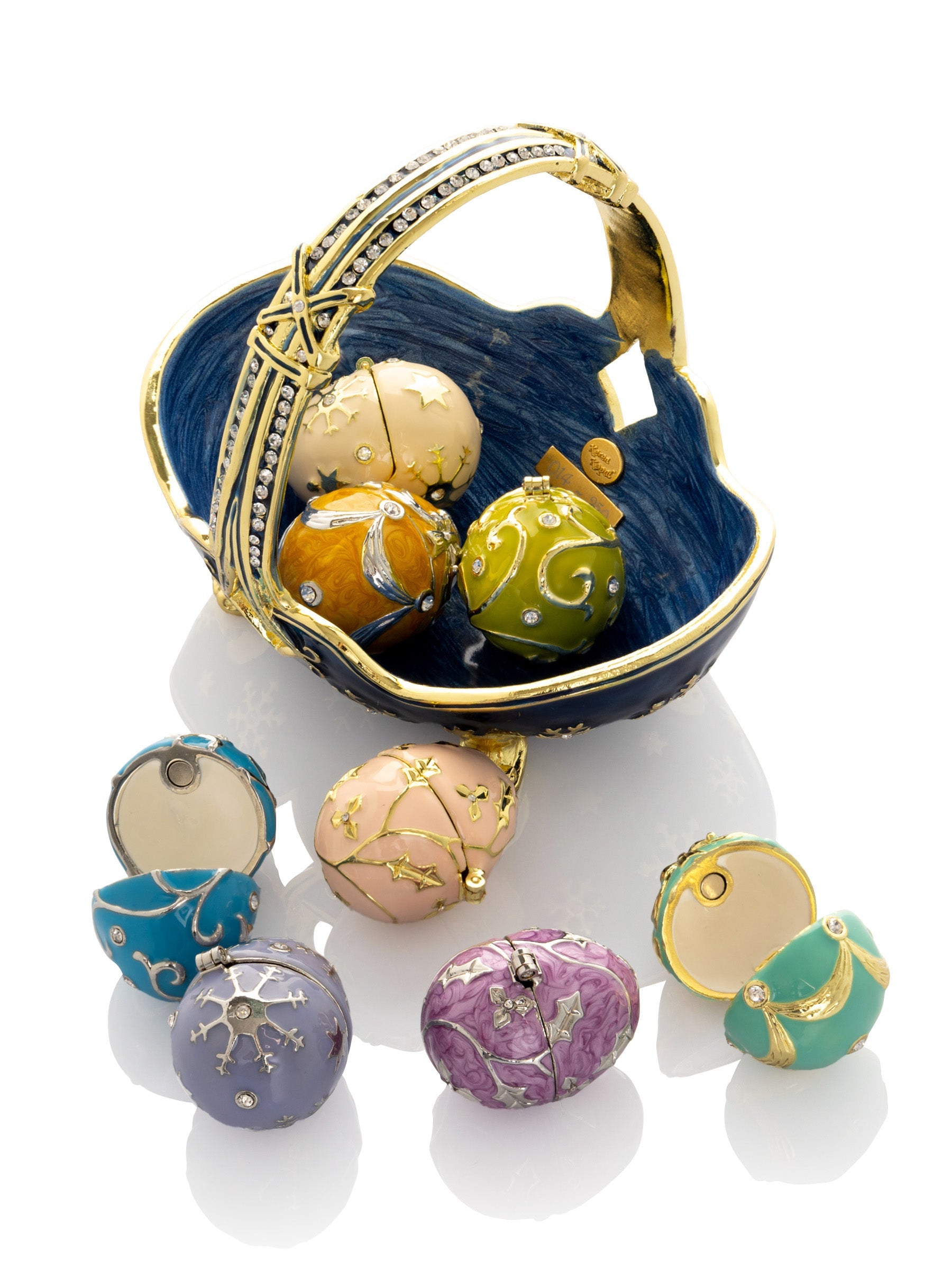 Keren Kopal Blue Basket Carring Small Faberge Eggs