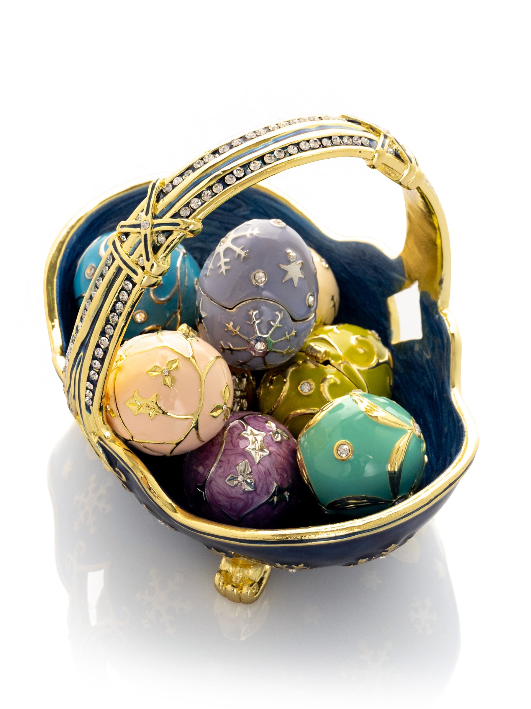 Keren Kopal Blue Basket Carring Small Faberge Eggs