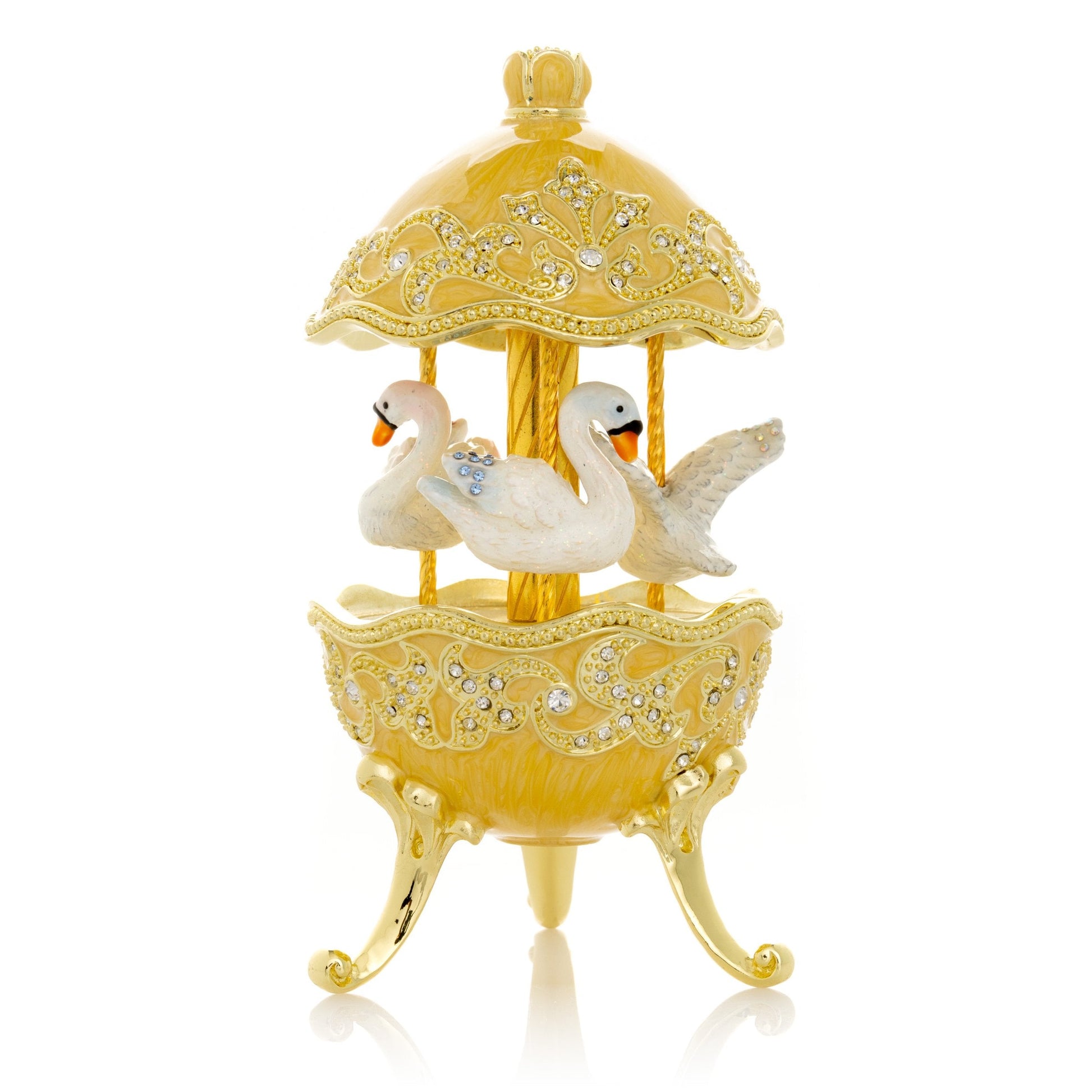 Yellow Carousel Egg with White Swans - Exquisite Decor