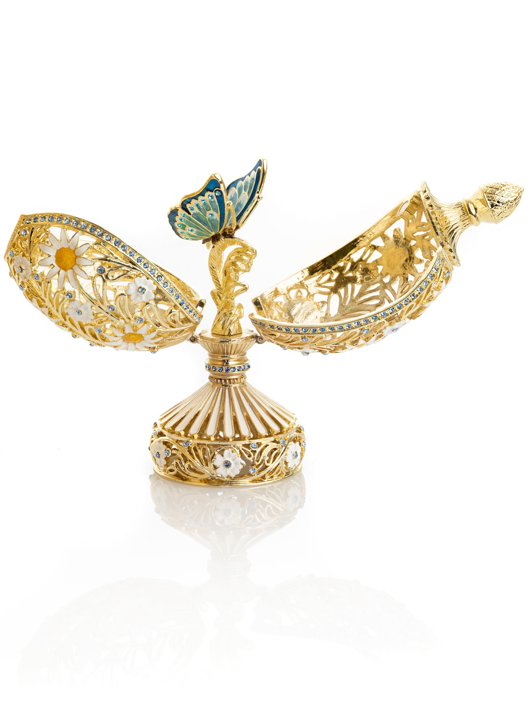 Keren Kopal White Faberge Egg with Butterfly Inside