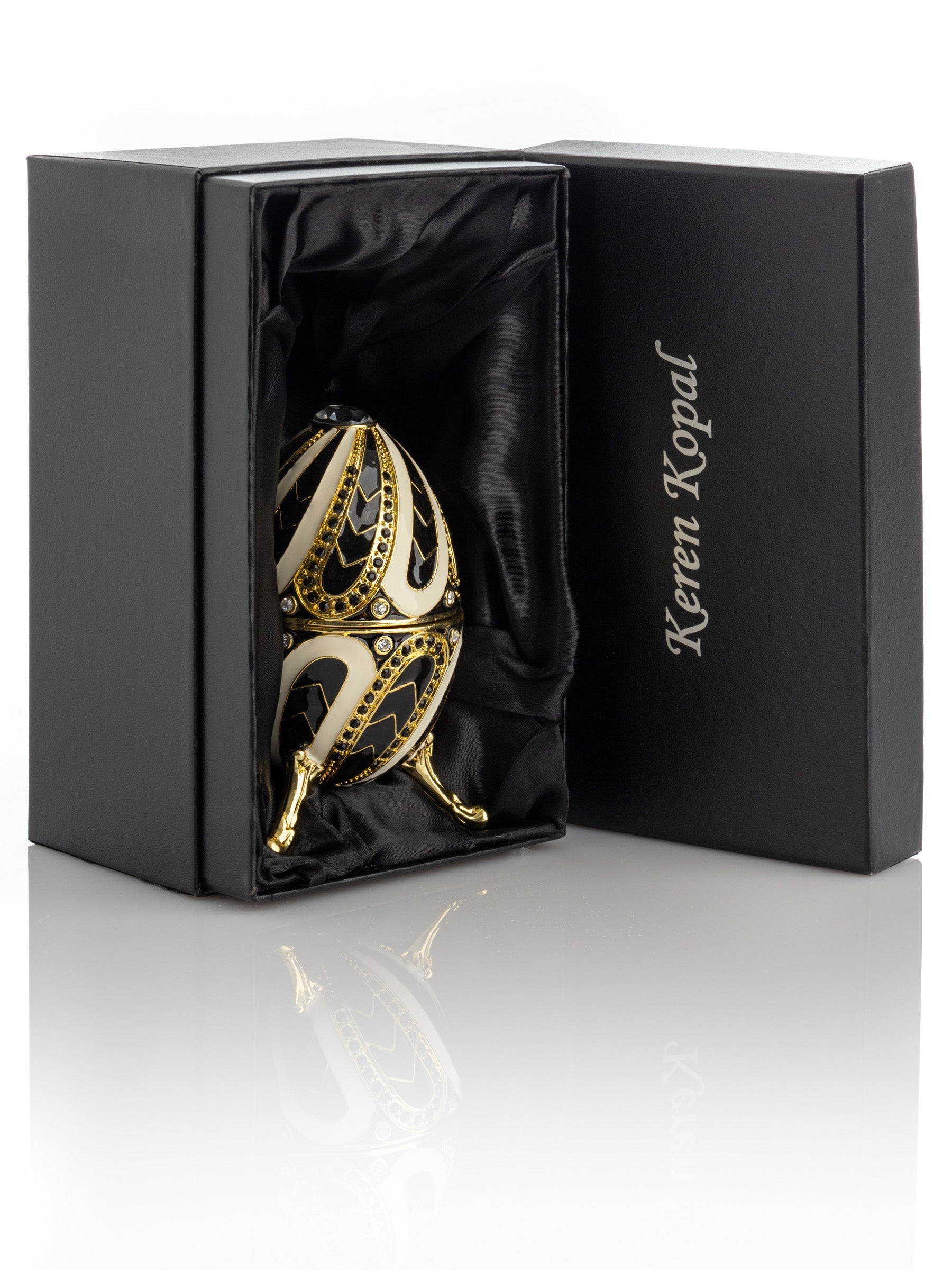 Keren Kopal Black and White Music box Fur Elise by Beethoven Faberge Egg