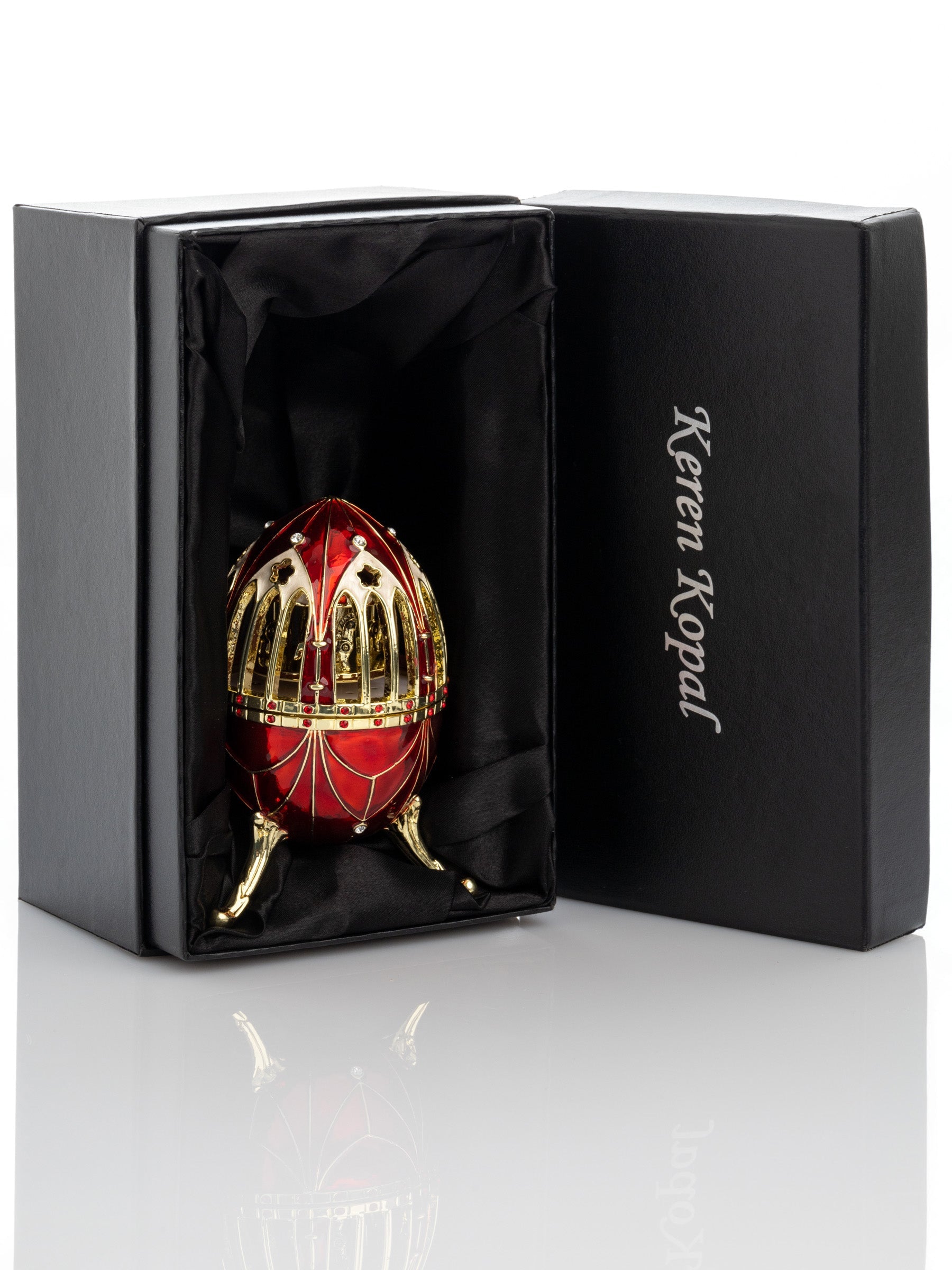 Keren Kopal Red Faberge Egg with Horse Carousel Surprise Inside