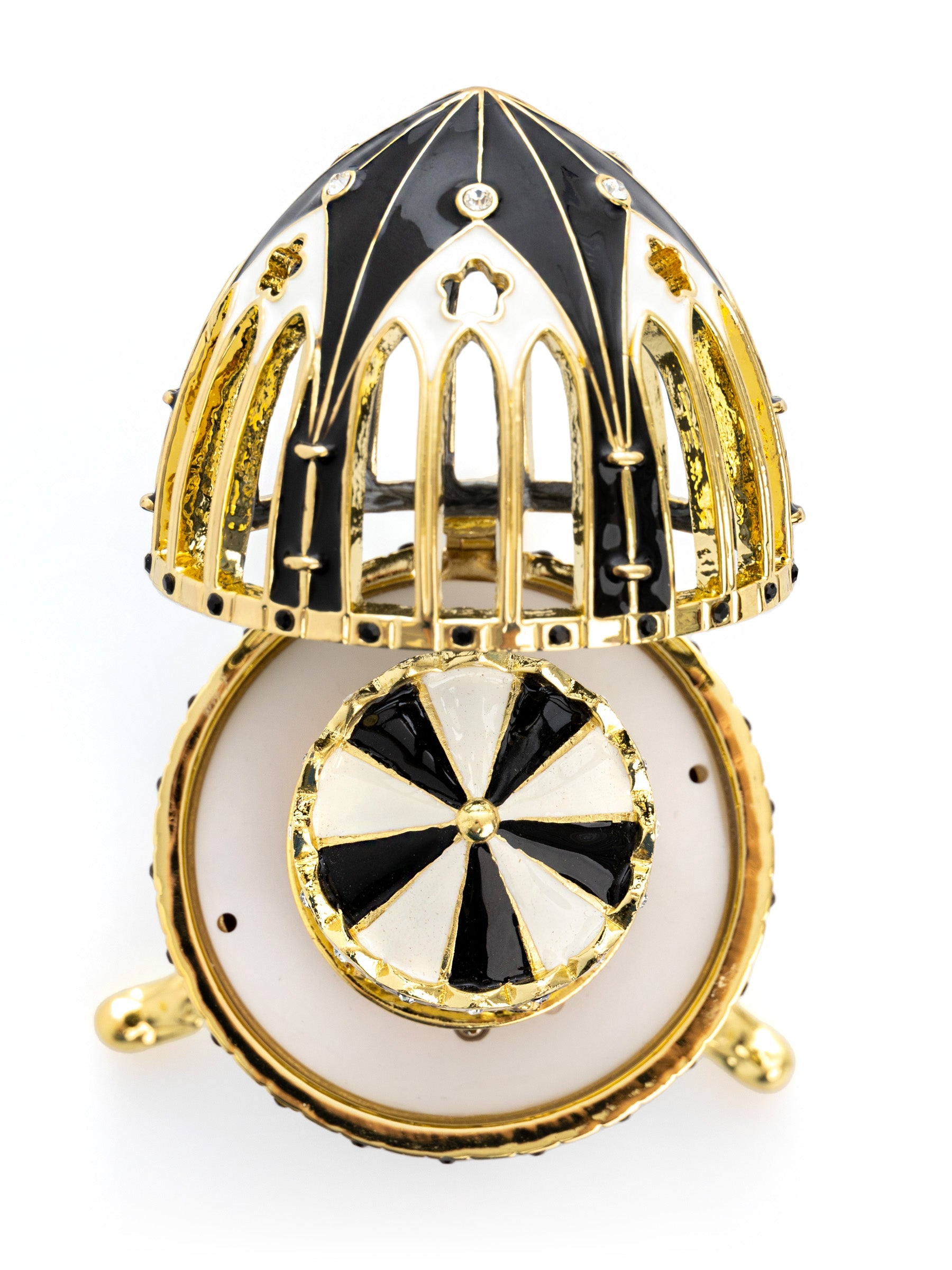 Keren Kopal Black and Gold Faberge Egg with Horse Carousel Surprise Inside