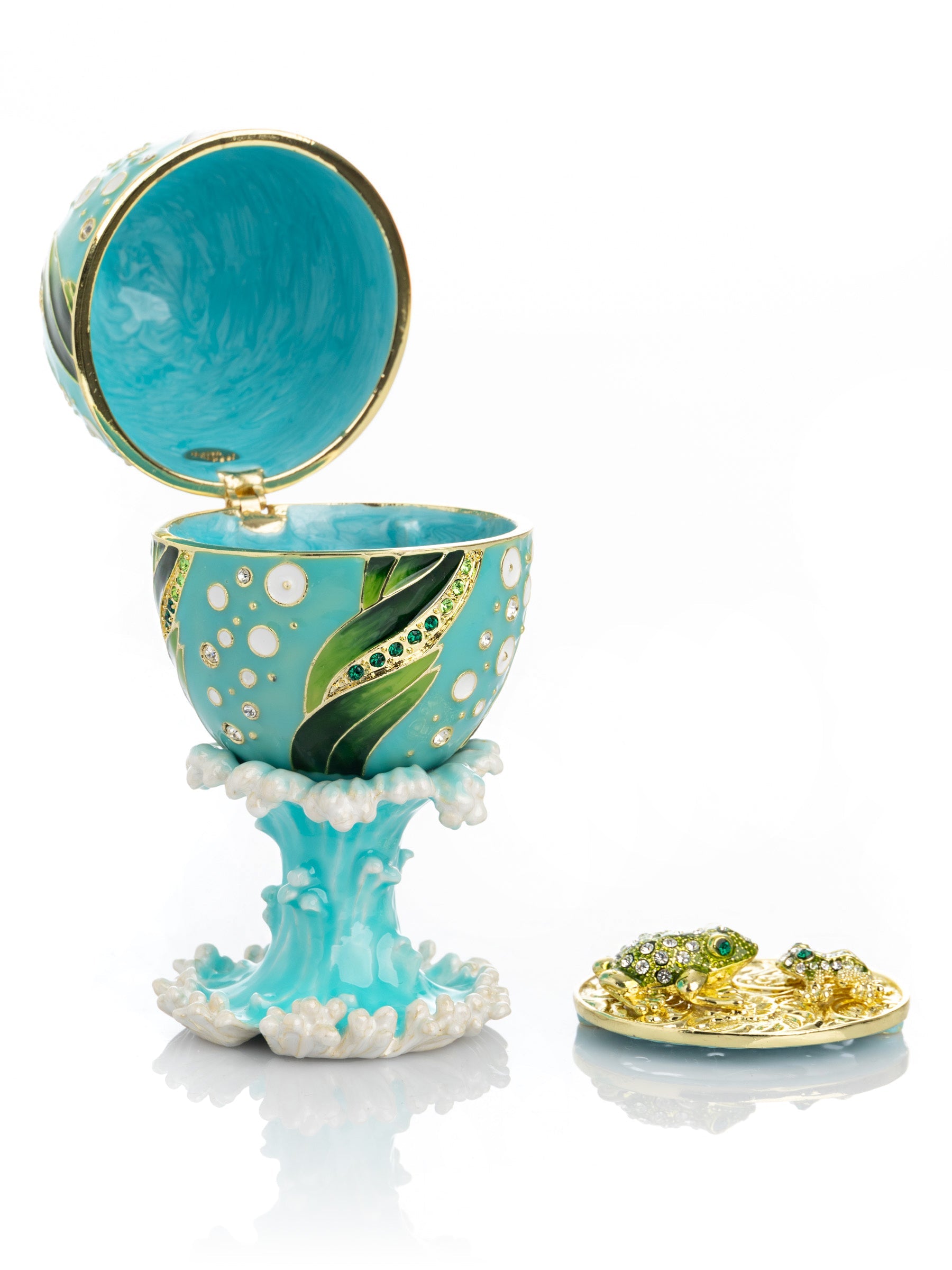 Keren Kopal Turquoise Faberge Egg with 2 Frogs Surprise Inside