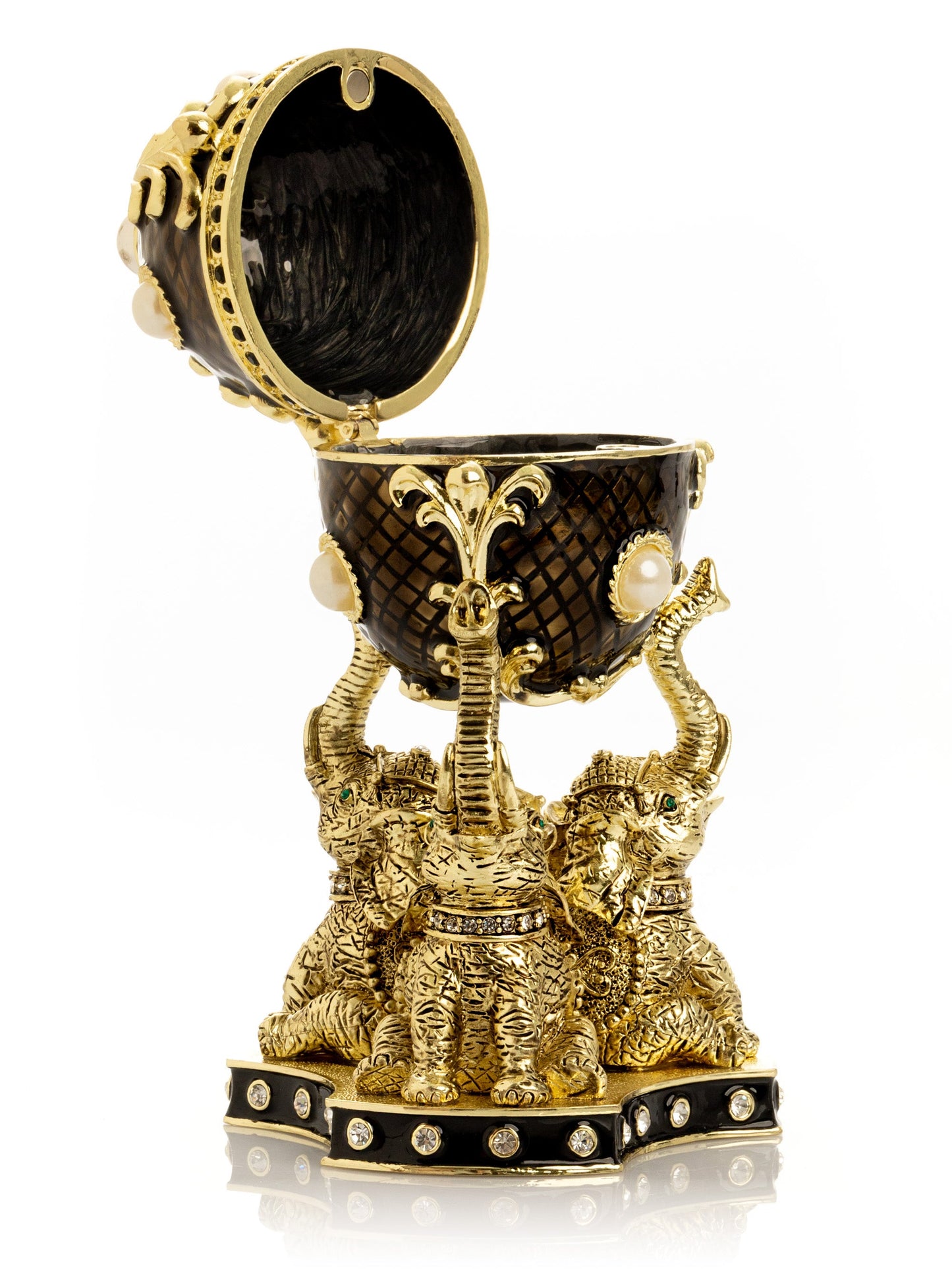 Regal Brown and Gold Enamel Egg with Elephant Pedestal