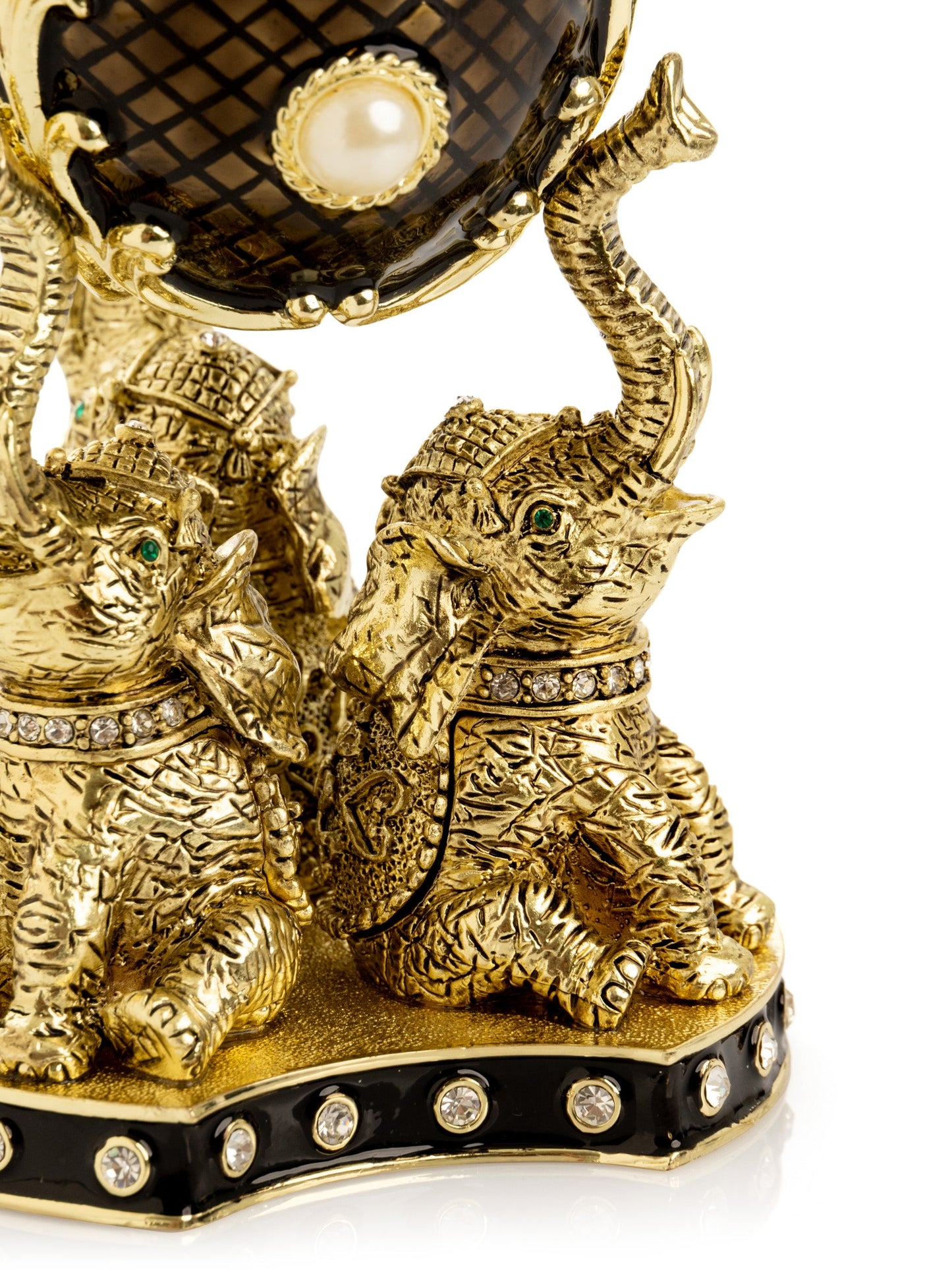 Regal Brown and Gold Enamel Egg with Elephant Pedestal