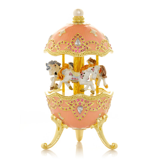 Pink Faberge Egg with Horse Carousel - Exquisite Decor