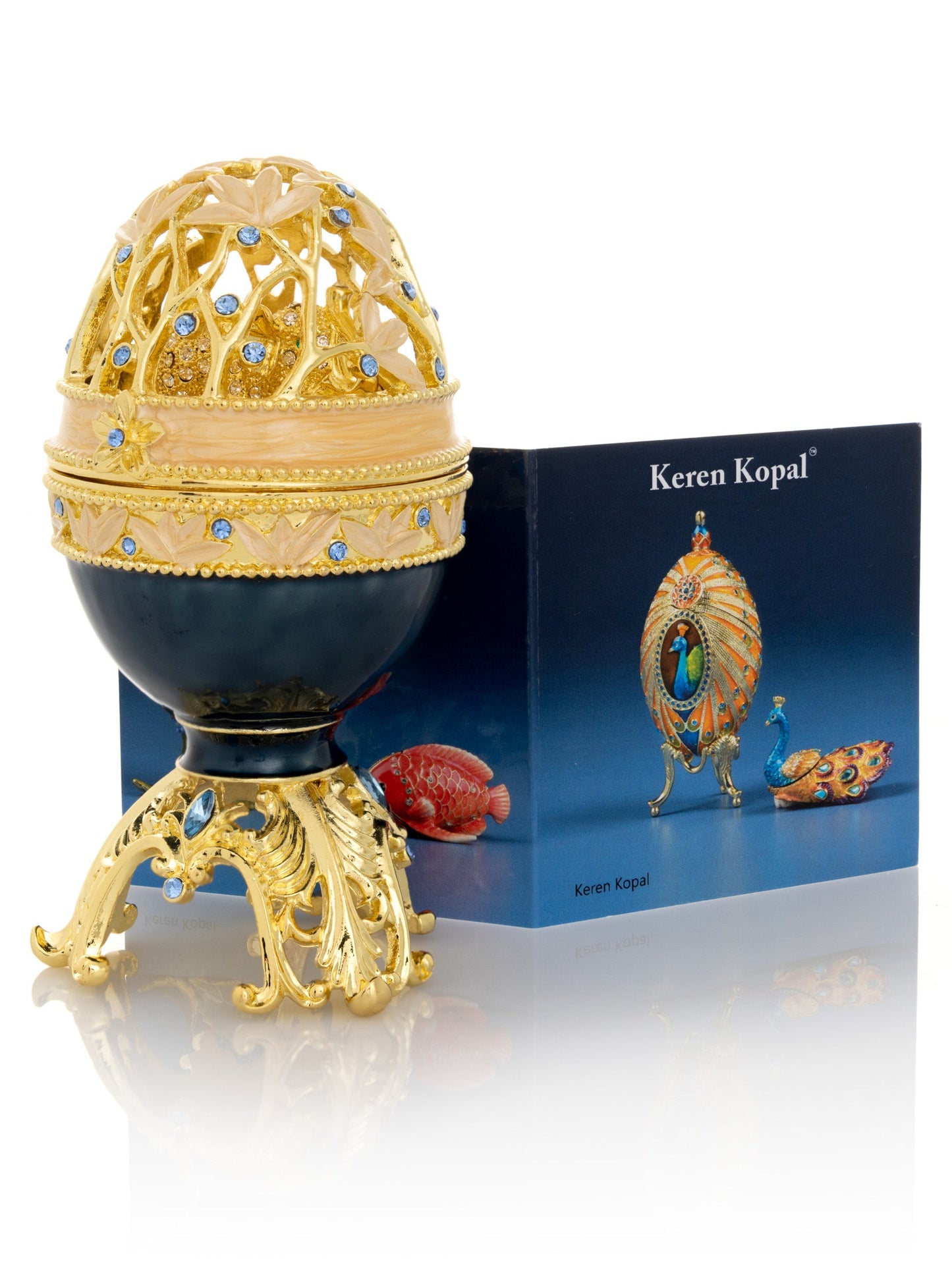 Keren Kopal Golden Blue Faberge Egg with a Golden Elephant