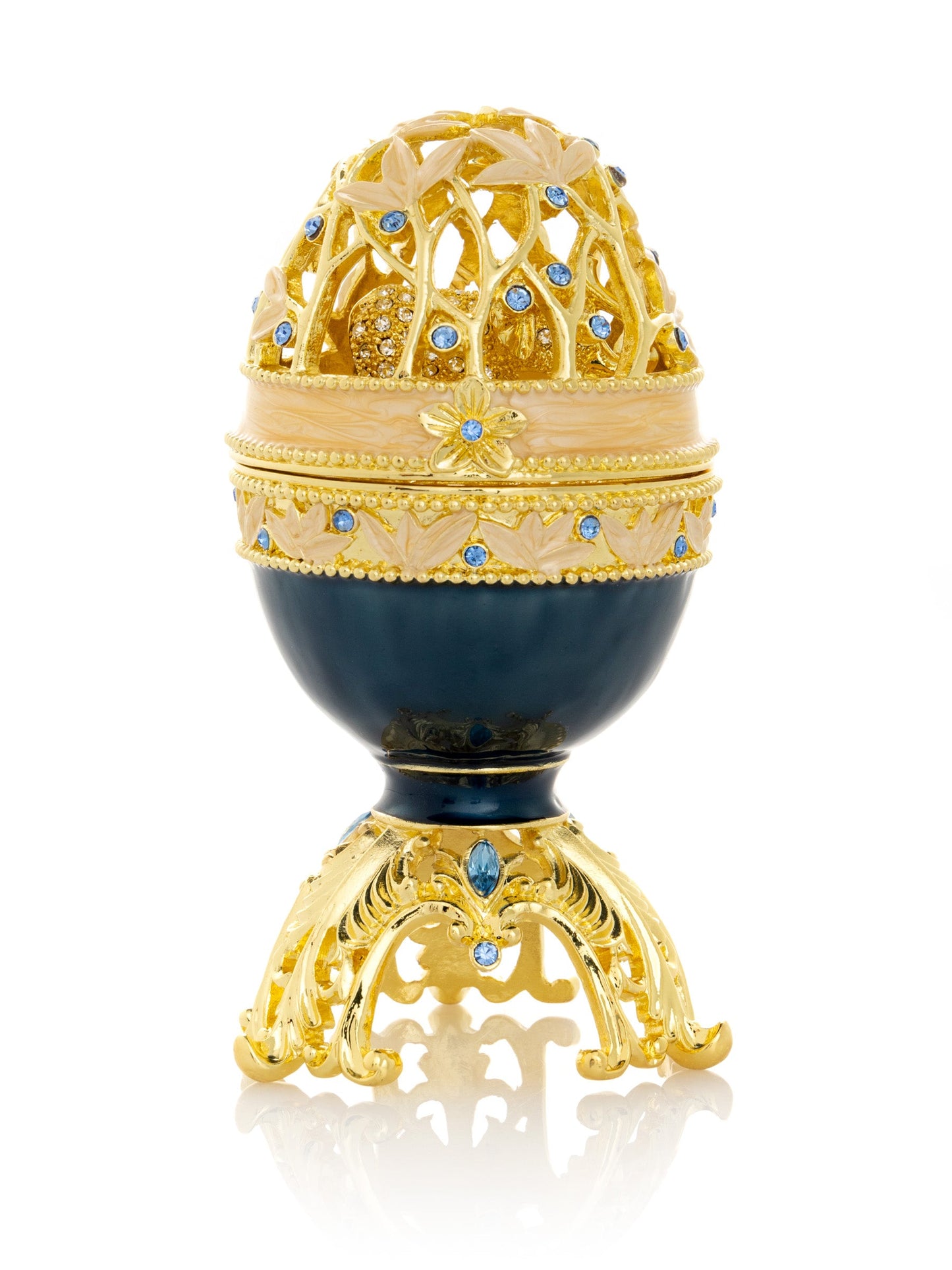 Keren Kopal Golden Blue Faberge Egg with a Golden Elephant