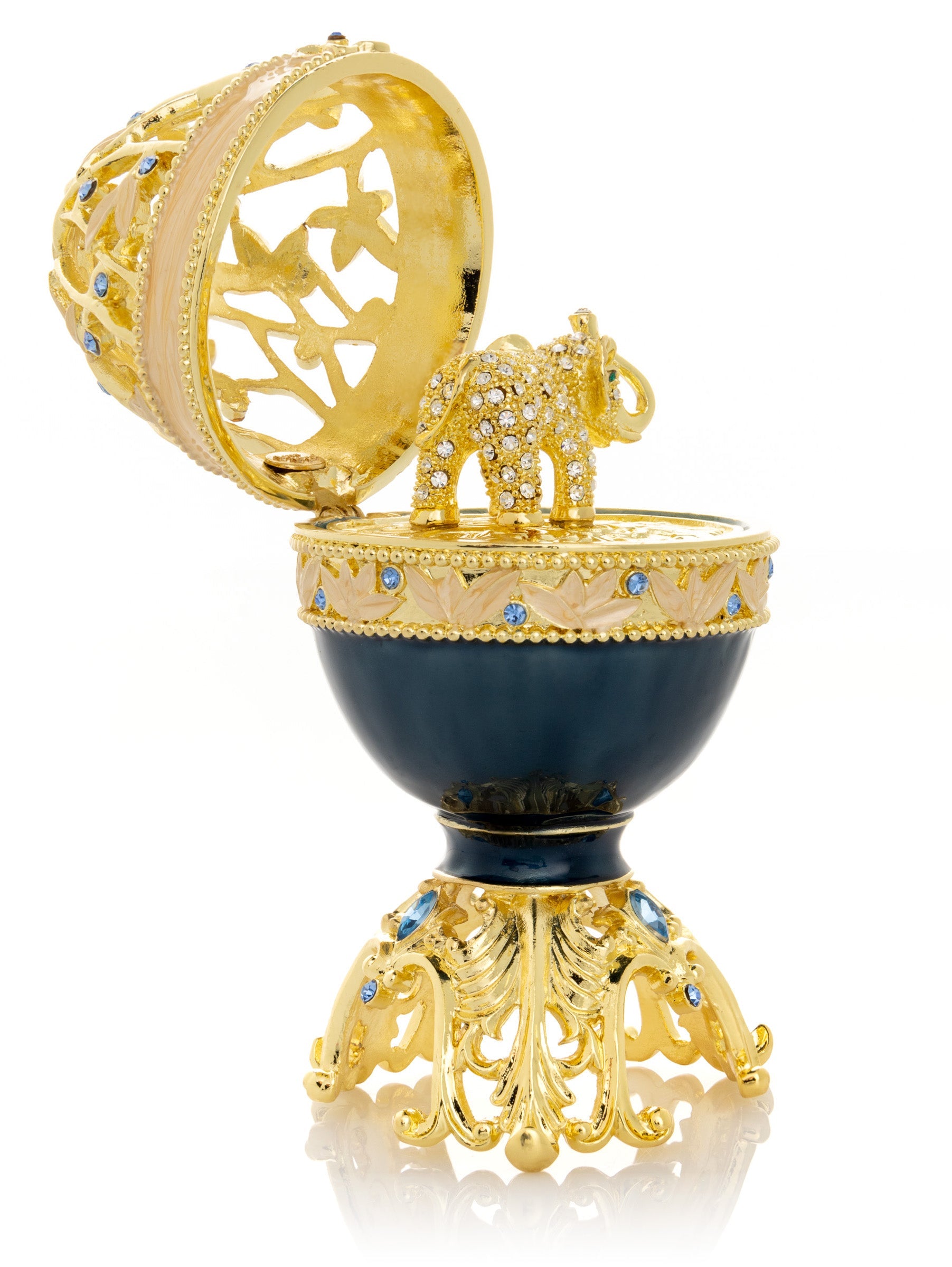 Keren Kopal Golden Blue Faberge Egg with a Golden Elephant