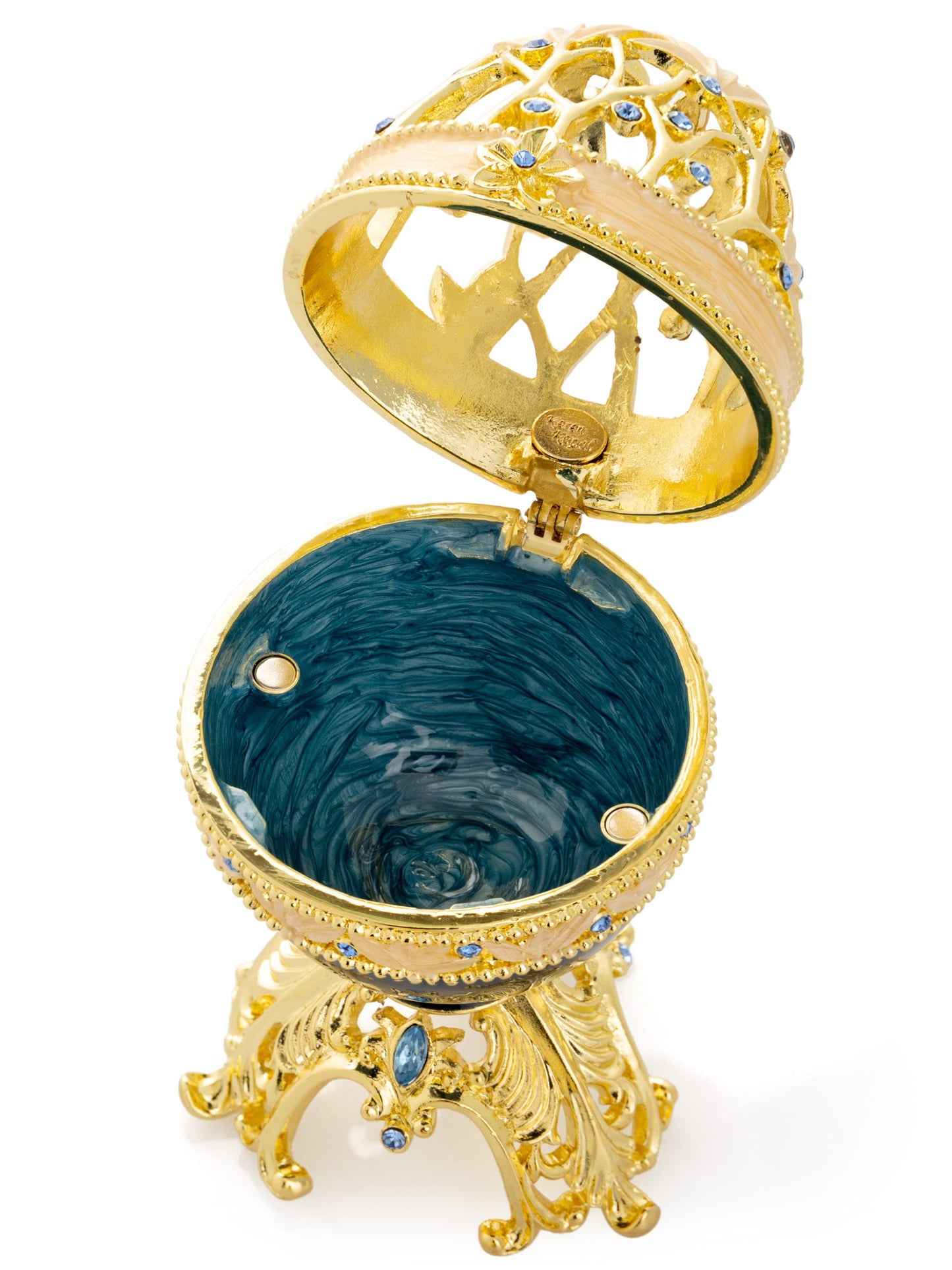 Keren Kopal Golden Blue Faberge Egg with a Golden Elephant