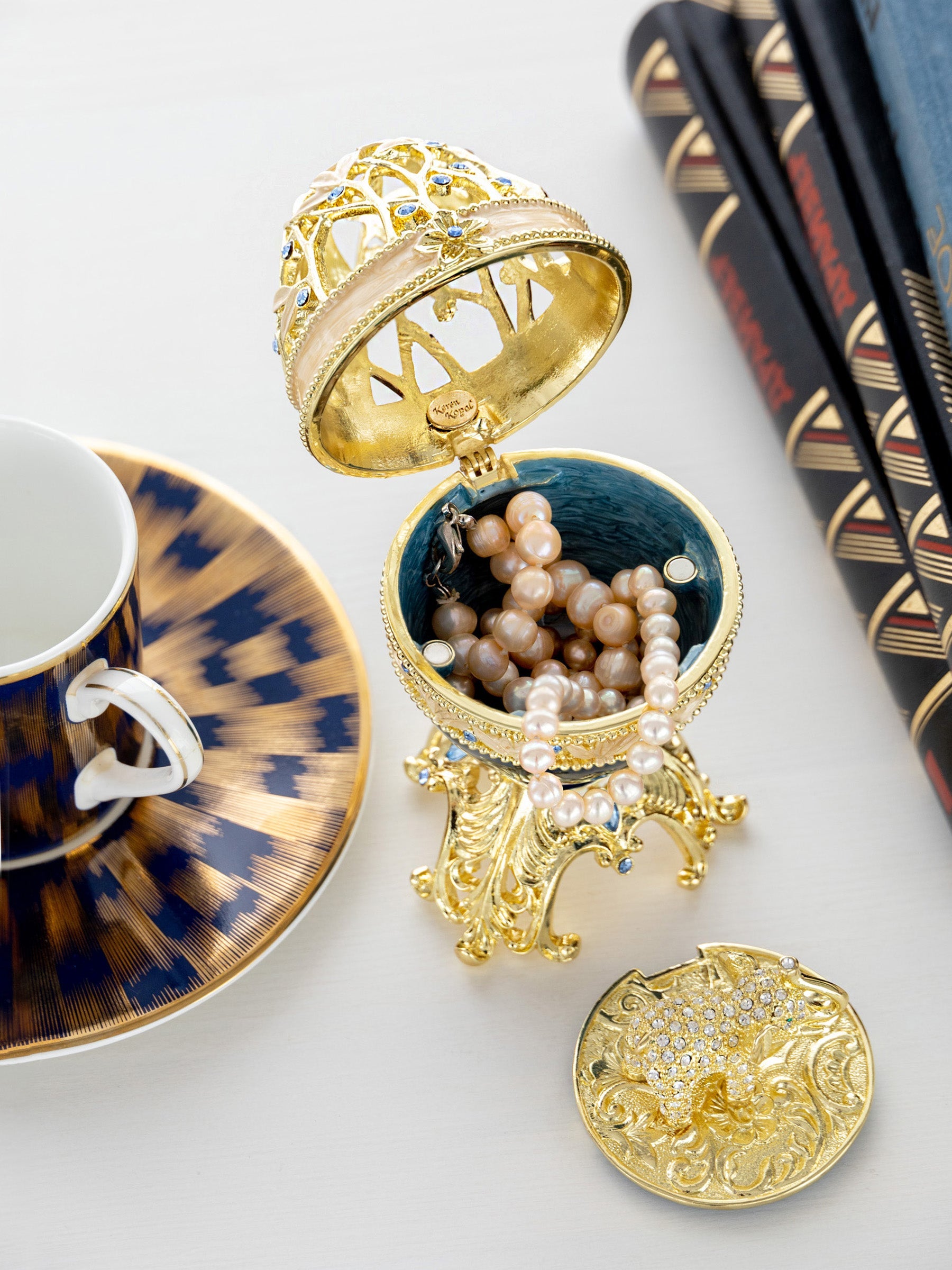 Keren Kopal Golden Blue Faberge Egg with a Golden Elephant