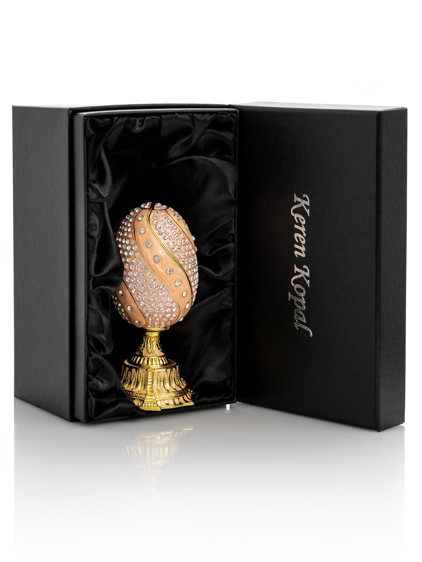 Keren Kopal spiral salmon pink Faberge Egg with flowers bouquet