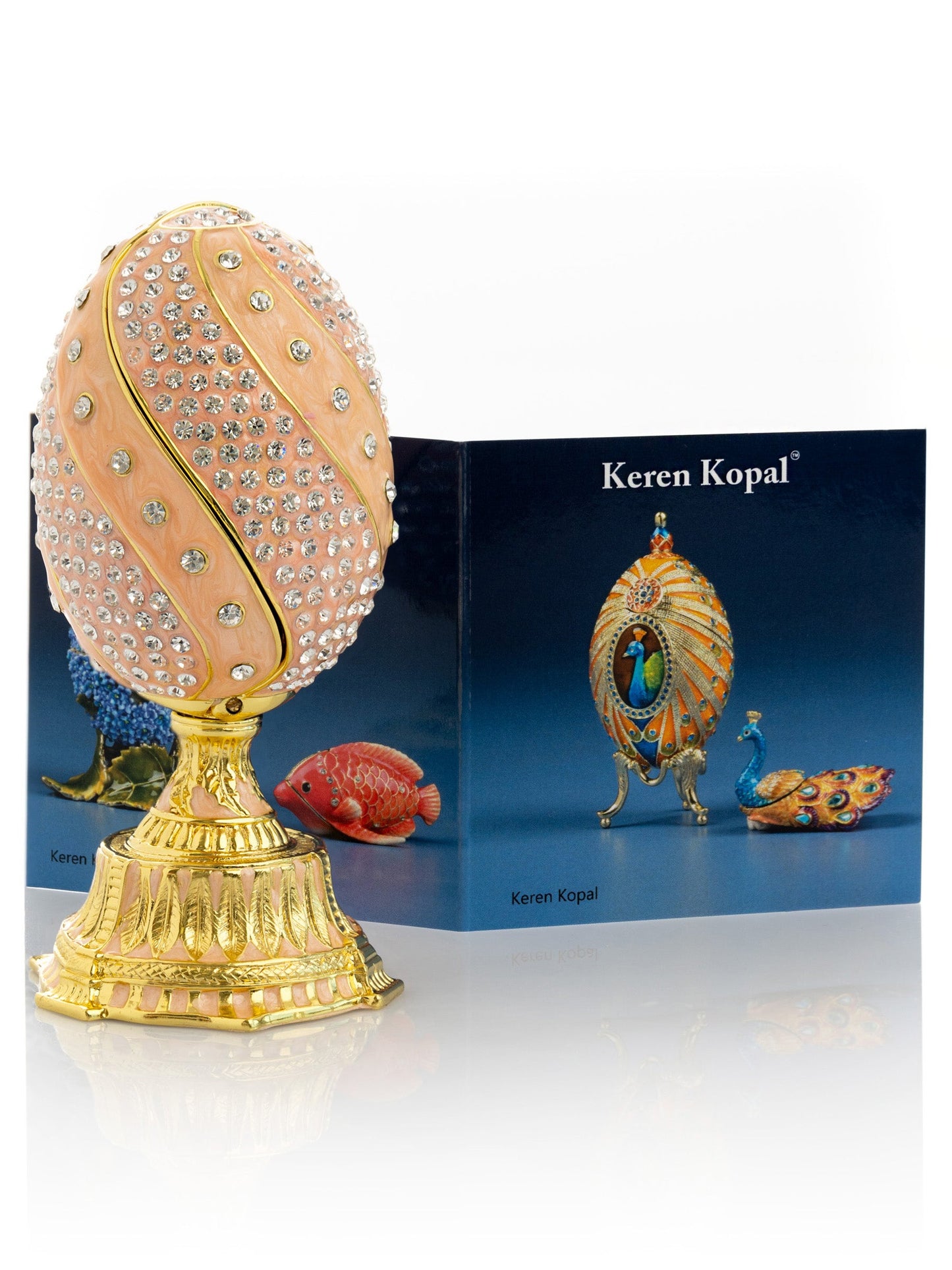 Keren Kopal spiral salmon pink Faberge Egg with flowers bouquet