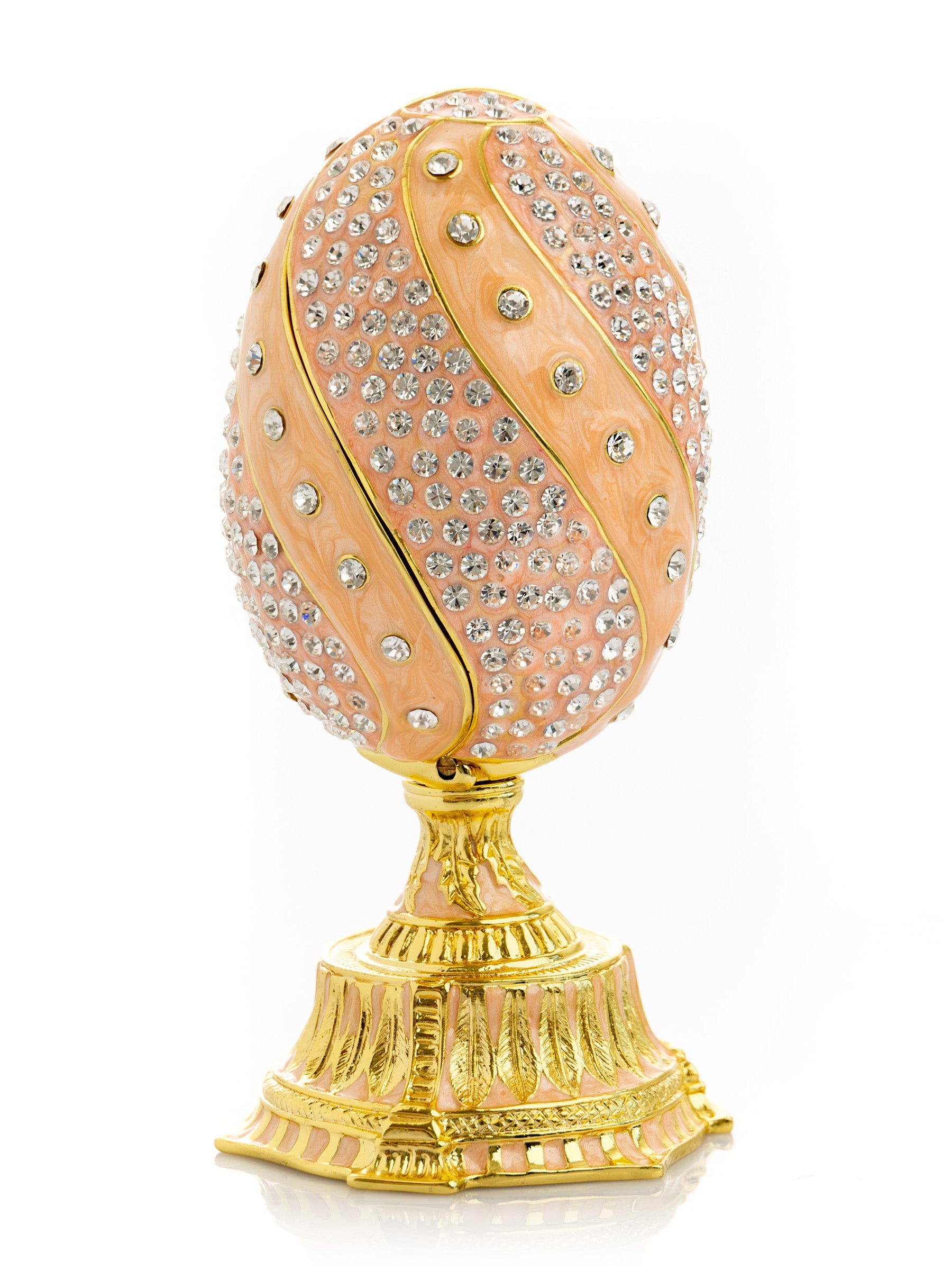 Keren Kopal spiral salmon pink Faberge Egg with flowers bouquet