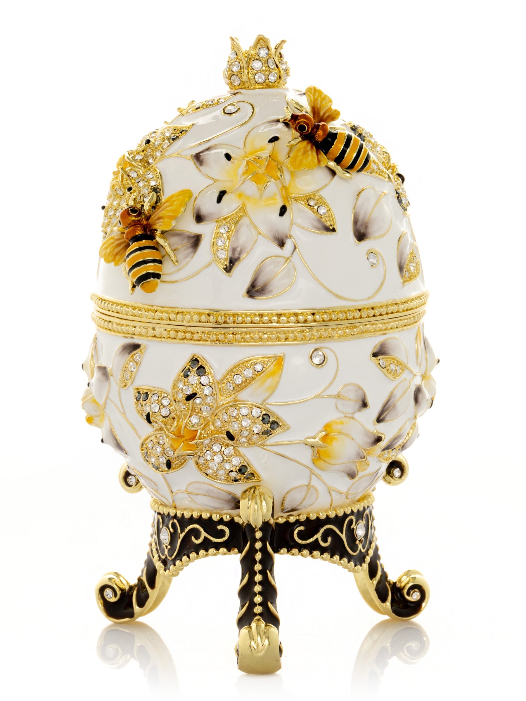 Keren Kopal White Faberge Egg with Bees and Flowers