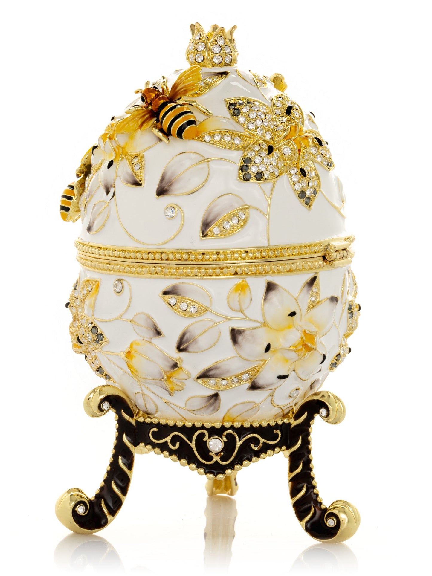 Keren Kopal White Faberge Egg with Bees and Flowers