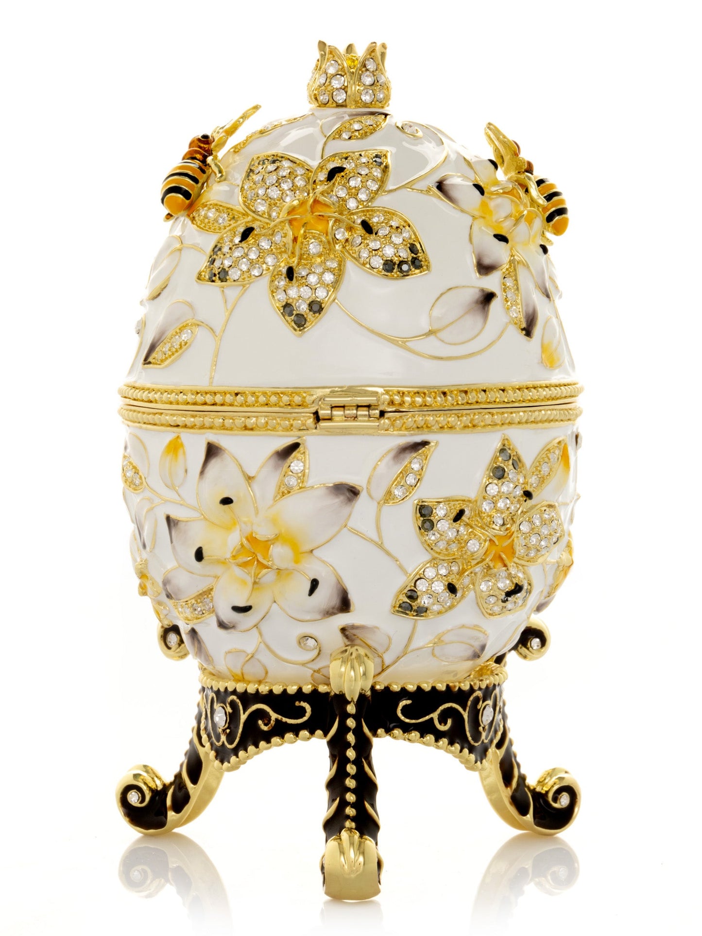 Keren Kopal White Faberge Egg with Bees and Flowers