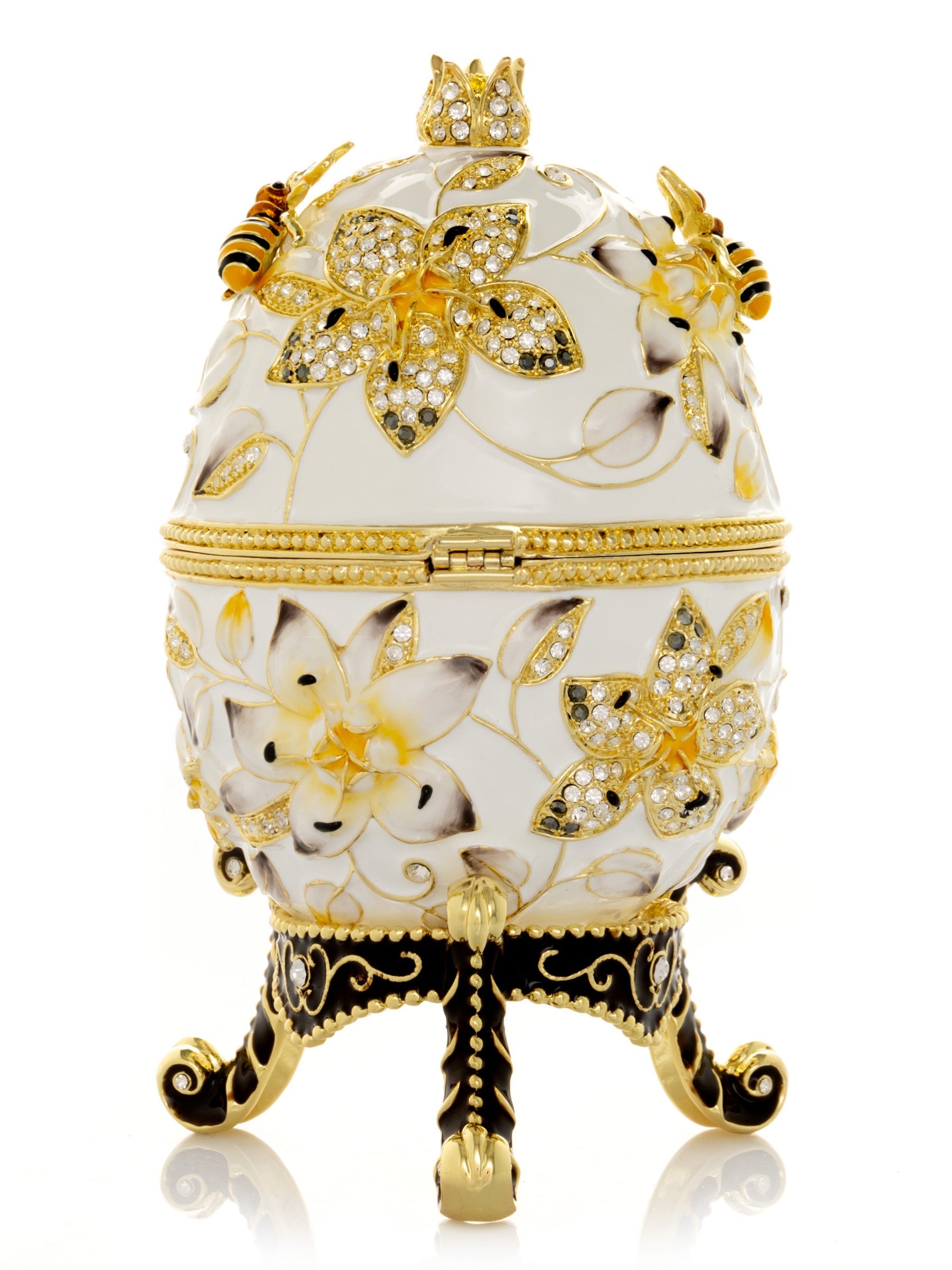 Keren Kopal White Faberge Egg with Bees and Flowers