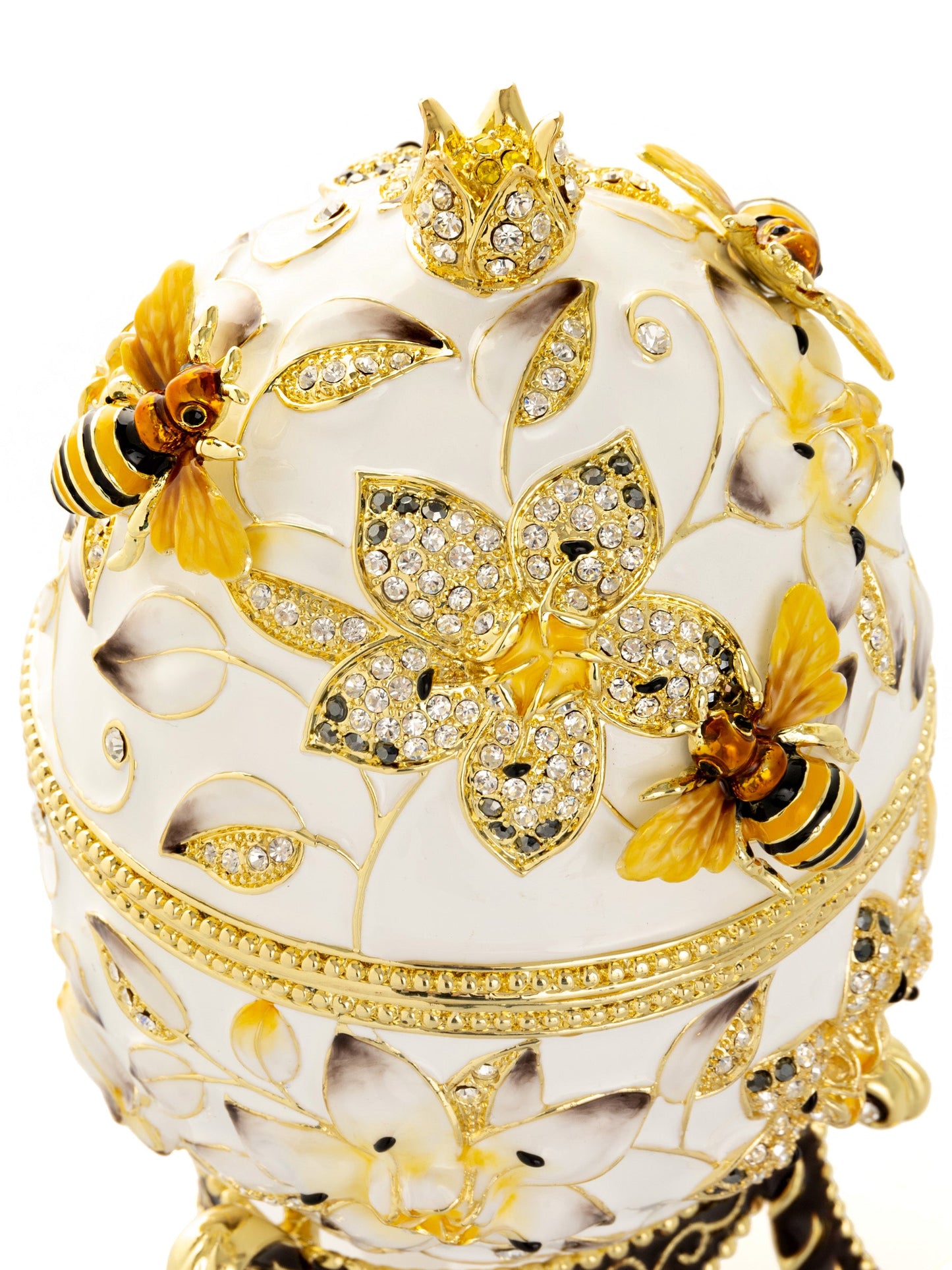 Keren Kopal White Faberge Egg with Bees and Flowers