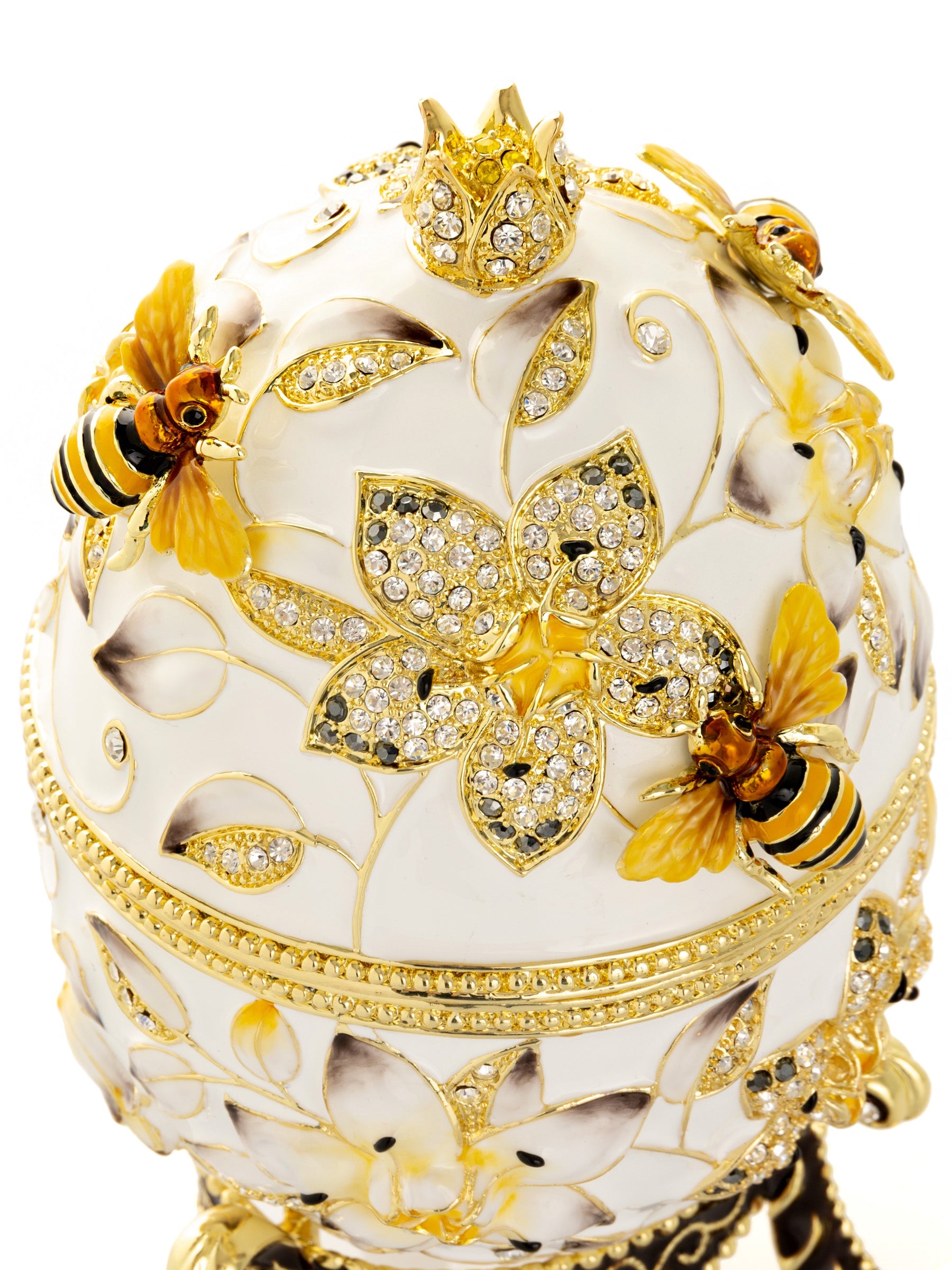 Keren Kopal White Faberge Egg with Bees and Flowers