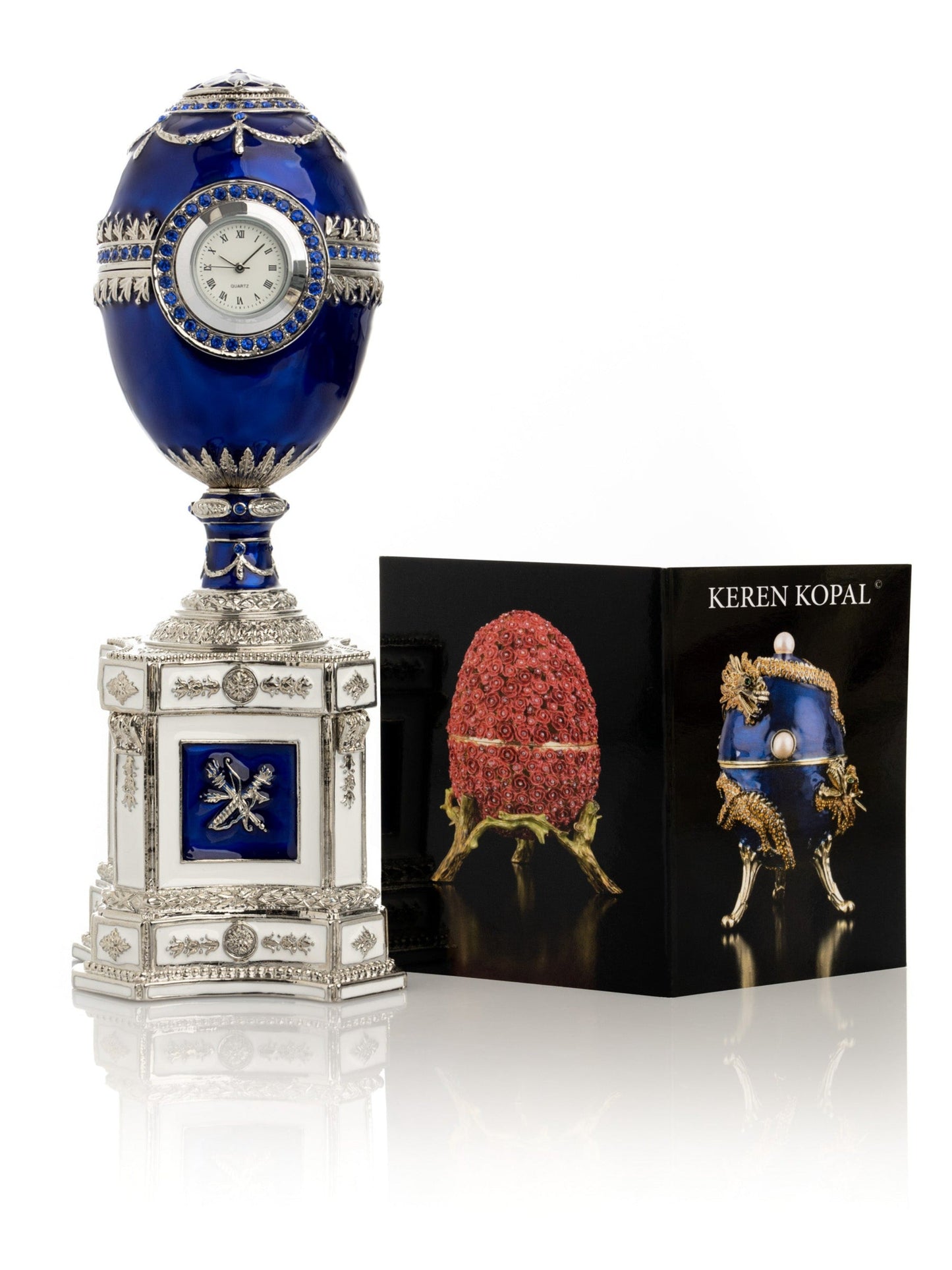 Keren Kopal Blue Faberge Egg with a Pearl and a Clock