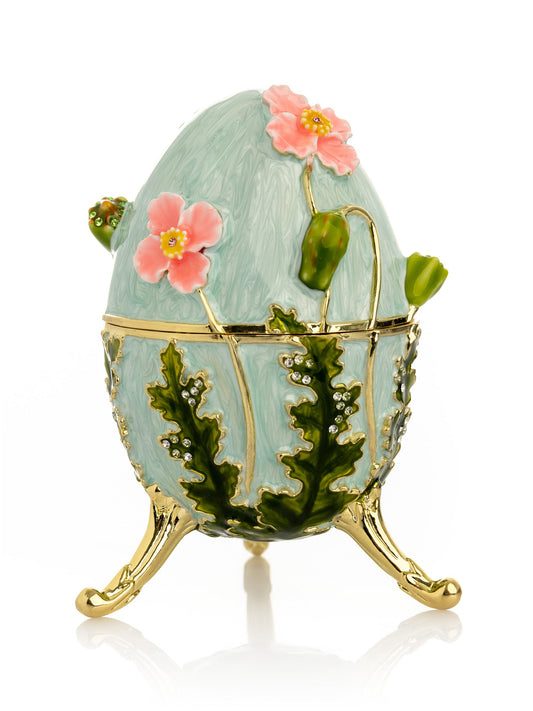 Turquoise Faberge Egg with Flowers - Exquisite Decor