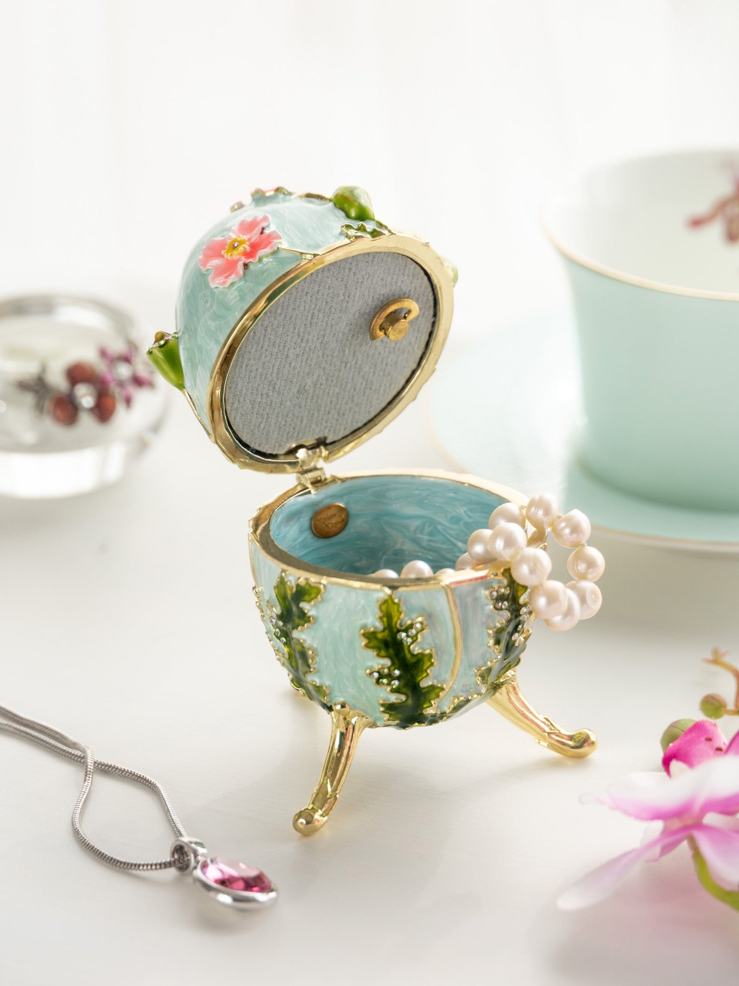Keren Kopal Turquoise Faberge Egg with Flowers