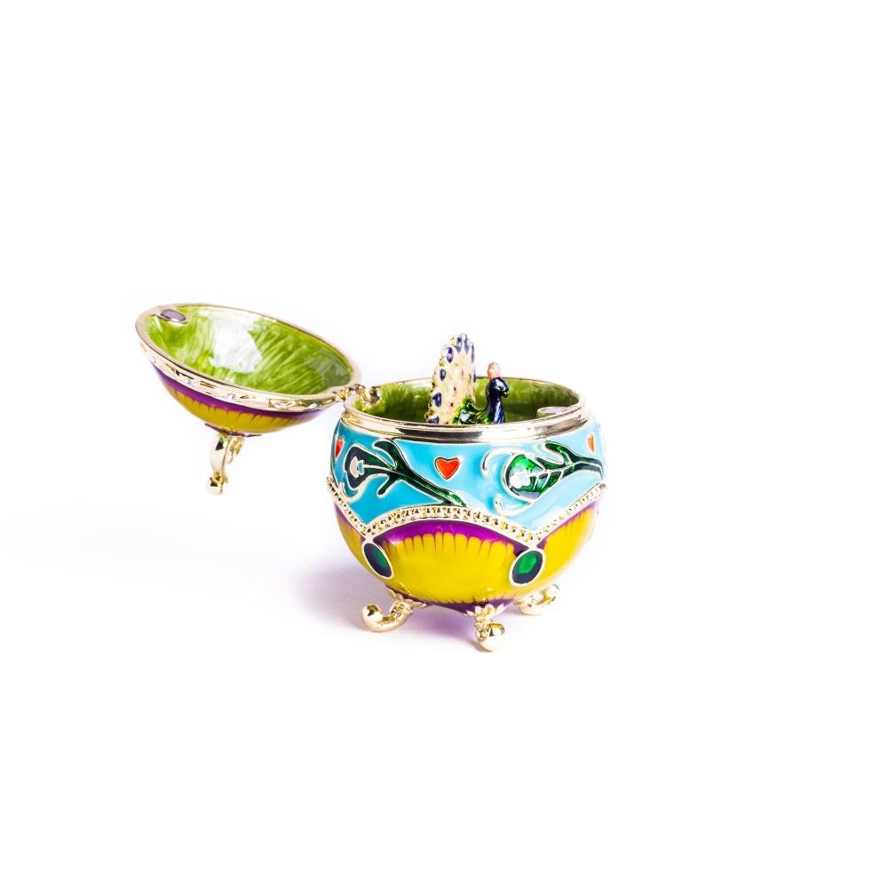 Keren Kopal Colorful Decorated Faberge Egg with Peacock Surprise