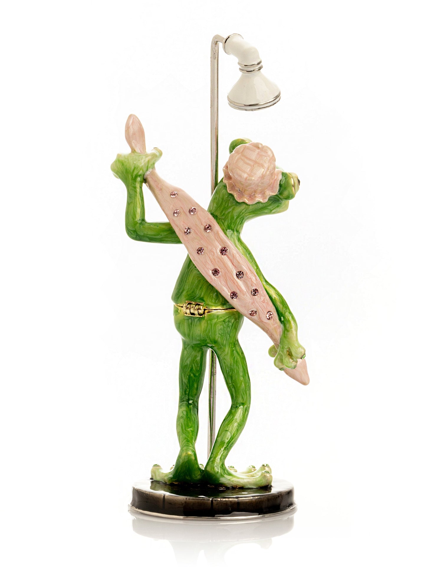 Frog Taking a Shower Trinket Box with Pink Towel