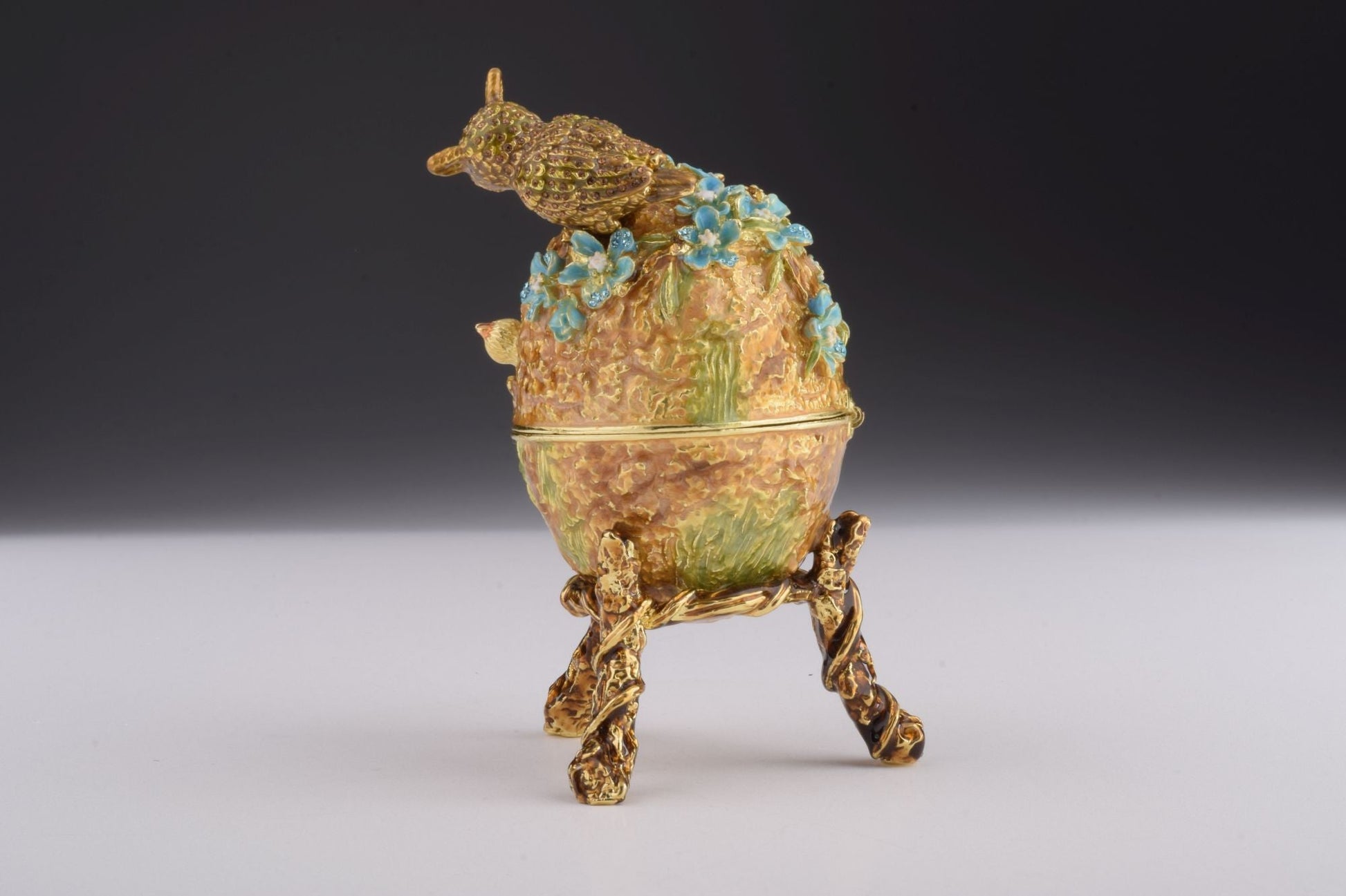 Keren Kopal Brown Faberge Egg with Owls Nest