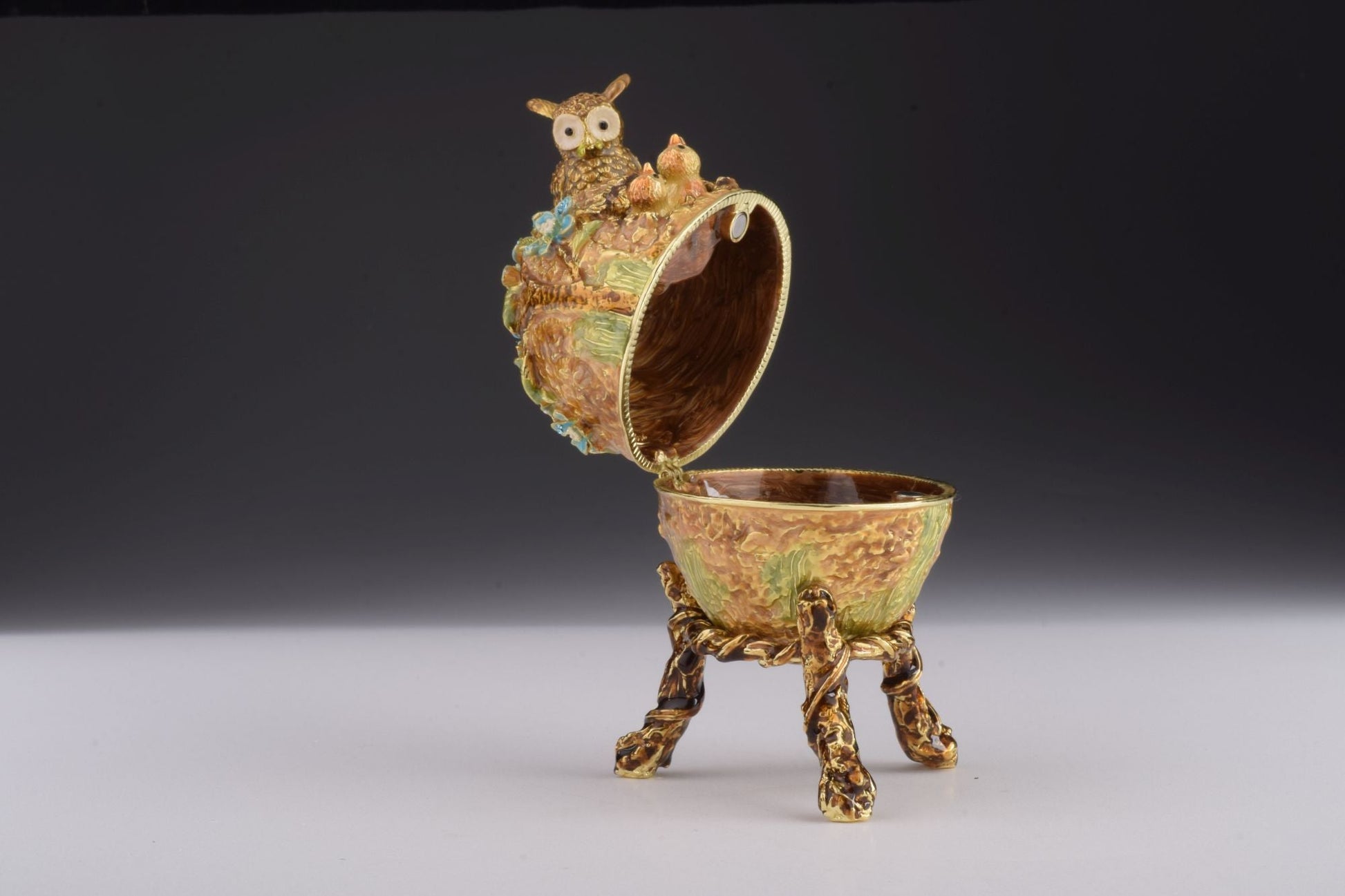 Keren Kopal Brown Faberge Egg with Owls Nest
