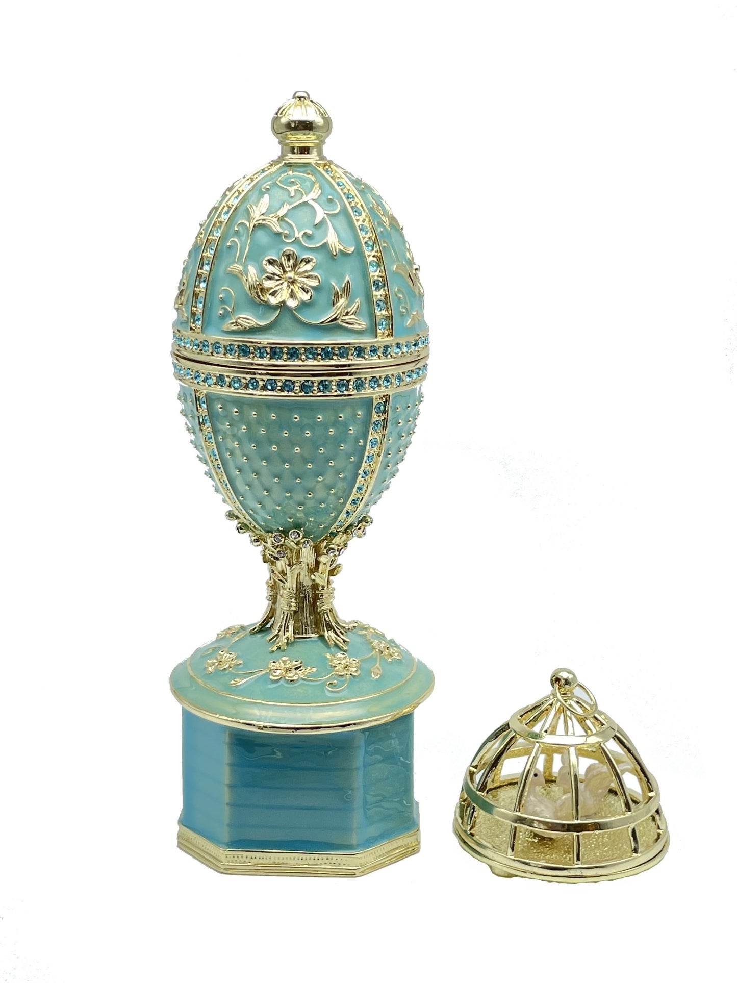 Keren Kopal Limited edition Green turquoise Faberge Egg with doves trinket box