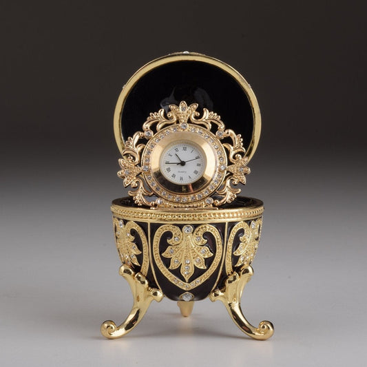 Keren Kopal Gold & Black Faberge Egg with Clock