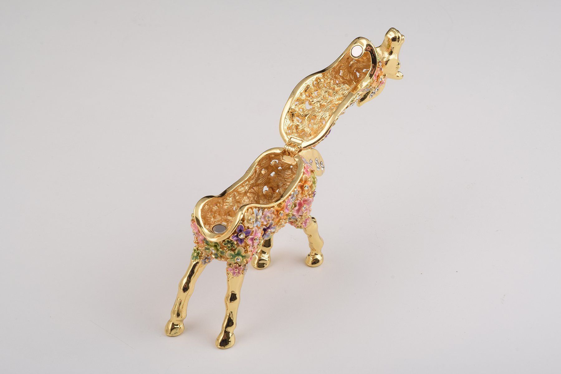 Keren Kopal Gold with Colorful Flowers Horse Trinket Box